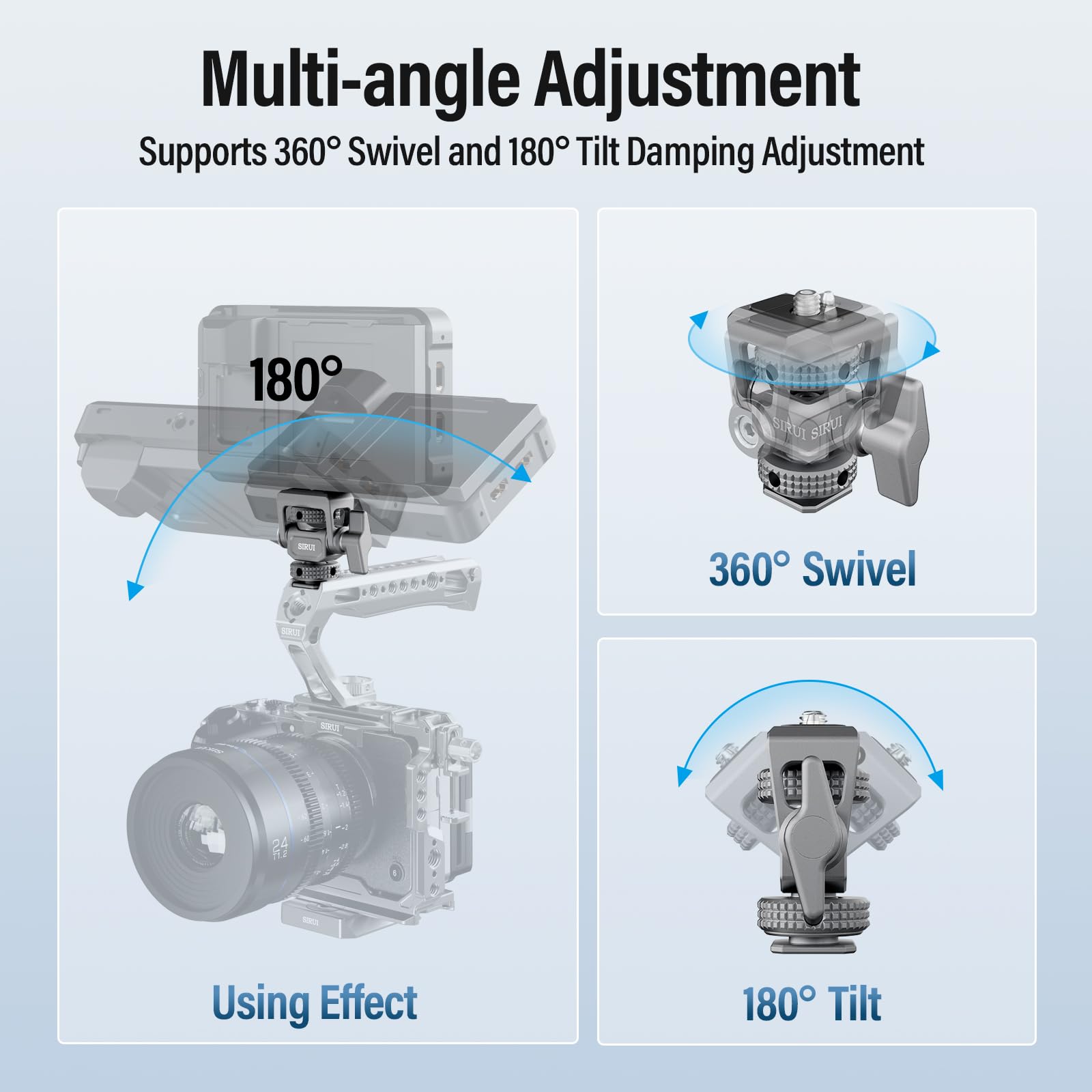 Sirui Camera Monitor Mount With Cold Shoe, Swivel 360And Tilt 180Adjustable Dslr Field Monitor Mount, Compatible With 5'' And 7'