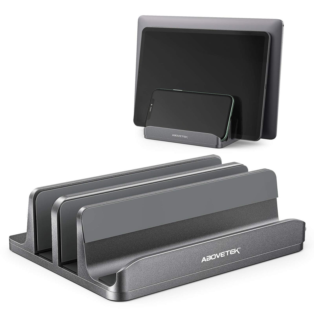 Abovetek Vertical Laptop Stand, 3 Slots Aluminum Desk Laptop Holder & Laptop Docking Station Stand For Macbook, Tablet, Phone  