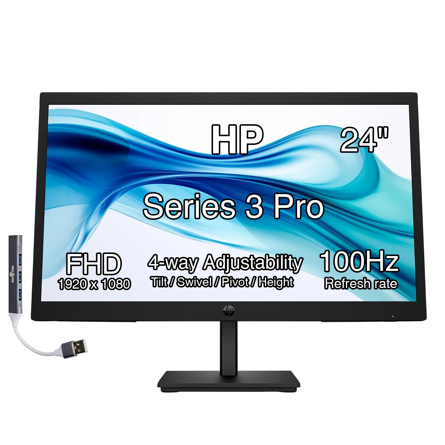HP 24 FHD IPS (1920x1080) Monitor w/Speakers Bundle w/Docztorm Dock, 100Hz Refresh Rate, 1x HDMI, VGA, Flicker-Free, Anti-Glare,