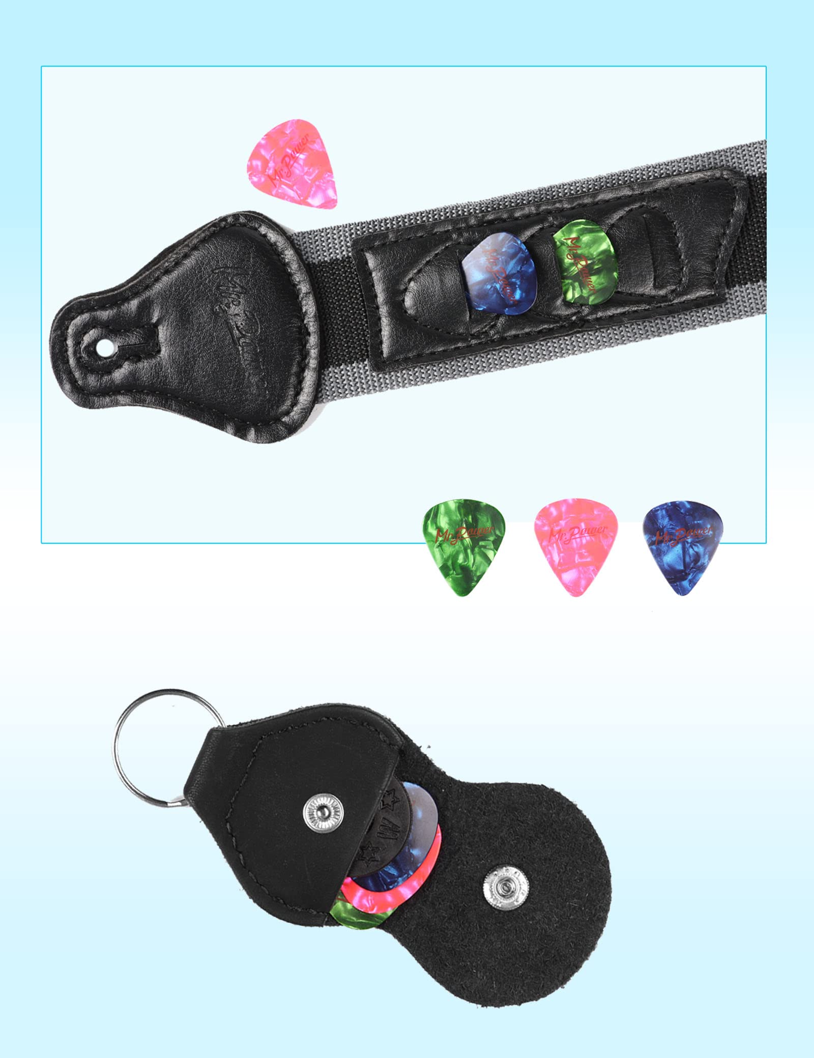 Mr.Power Guitar Strap 36.6In   65In With 3 Pick Holders For Electric/Acoustic (Nylon Strap With Accessories)