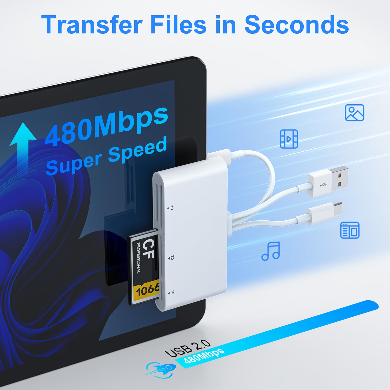 8 In 1 Multi Memory Card Reader Usb C Lightning Usb Multi Card Reader For Sd Cf Xd Ms Micro Sd Tf, Sd Card Reader Adapter For Fo