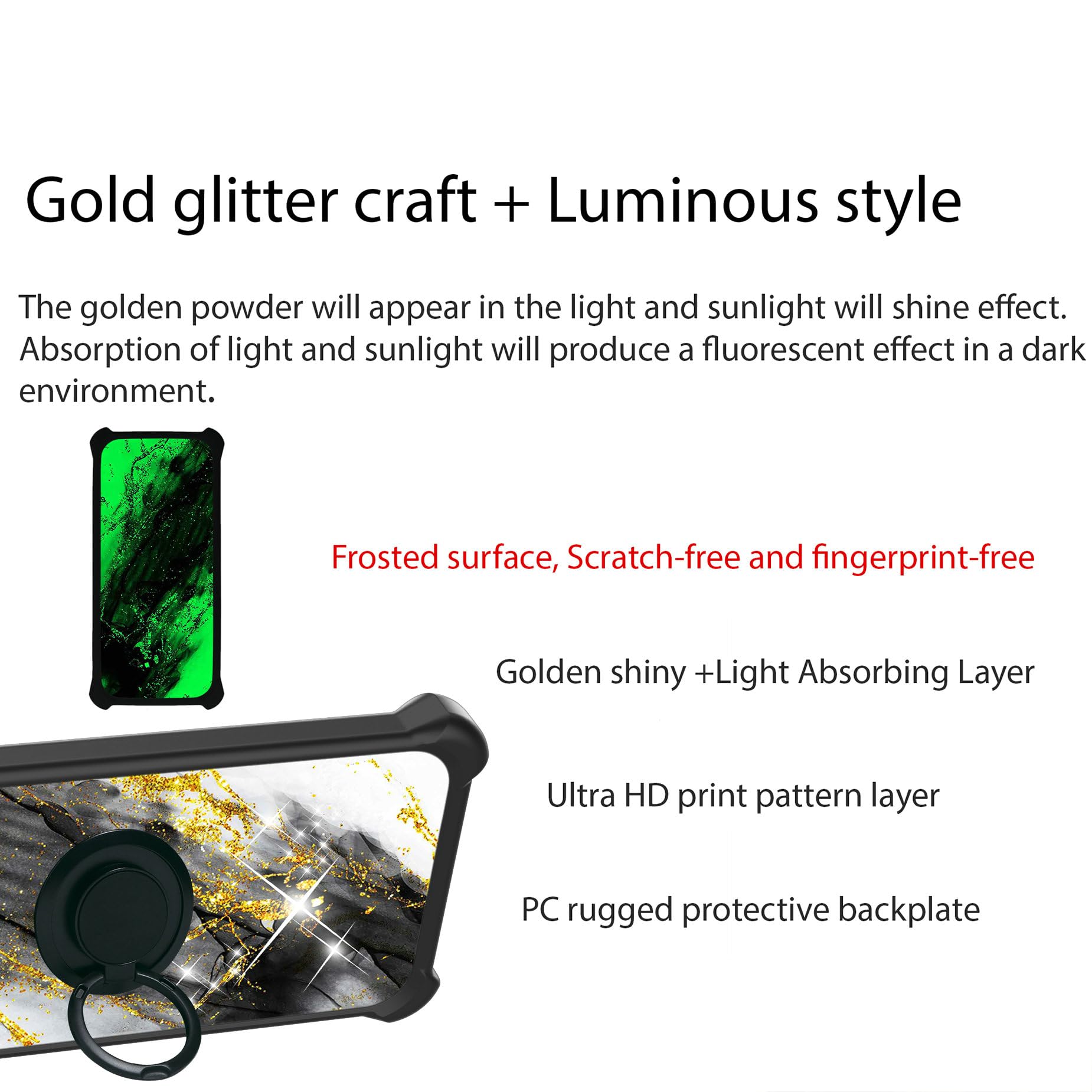 Aroepurt Orbic Myra Case Compatible With Orbic Myra 5G Phone Magic 5G Case Cover [Hard Pc + Soft Silicone][Gold Glitter+Luminous