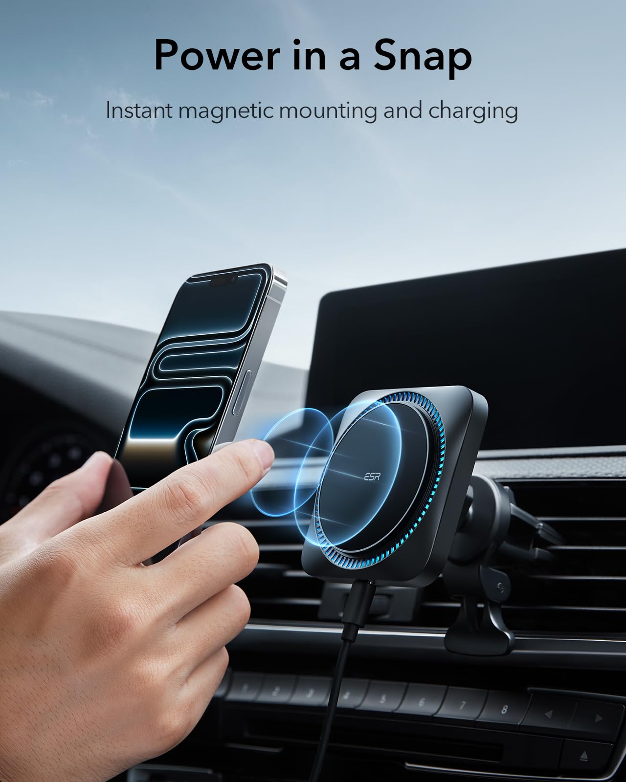 Esr For Magsafe Car Mount Charger With Cryoboost, Phone Cooling Magsafe Car Charger, Magnetic Wireless Car Charging, Air Vent/Da