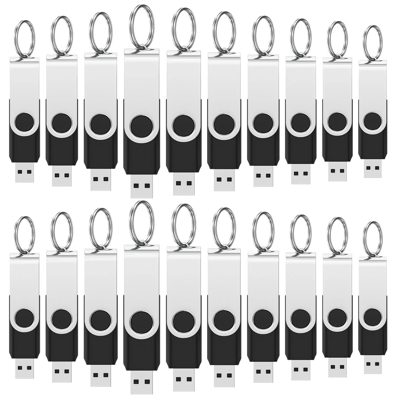 Wooolken 20Pack 1Gb Usb 2.0 Flash Drive With Keychains,Swivel Usb Thumb Drives Memory Stick Usb Drive For Pc Laptop Computer (Bl