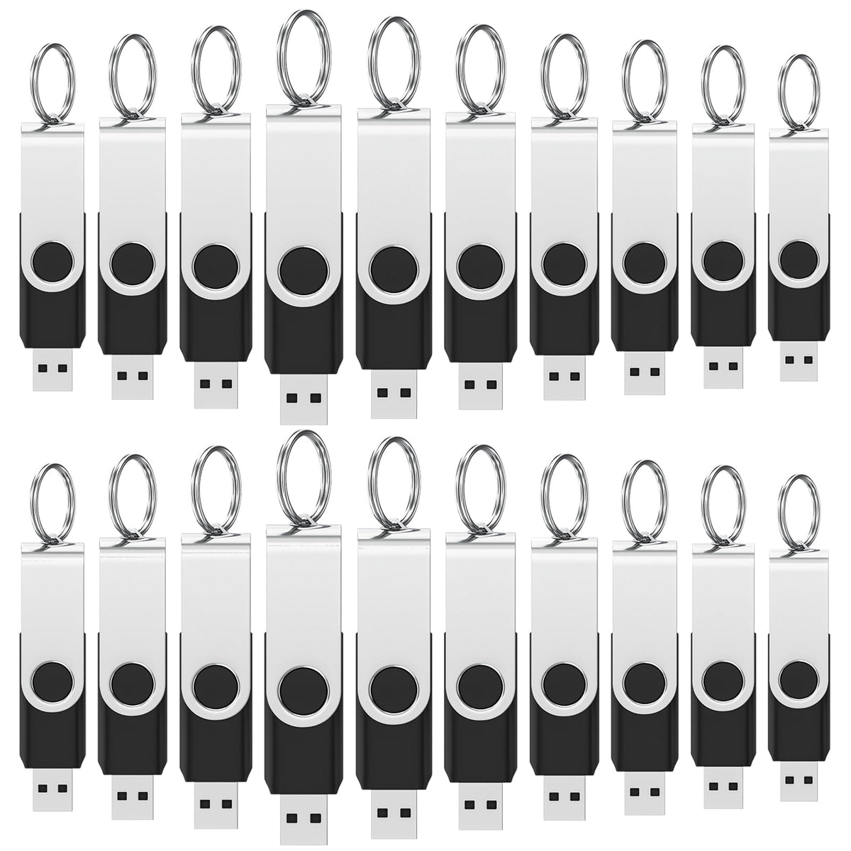Wooolken 20Pack 1Gb Usb 2.0 Flash Drive With Keychains,Swivel Usb Thumb Drives Memory Stick Usb Drive For Pc Laptop Computer (Bl