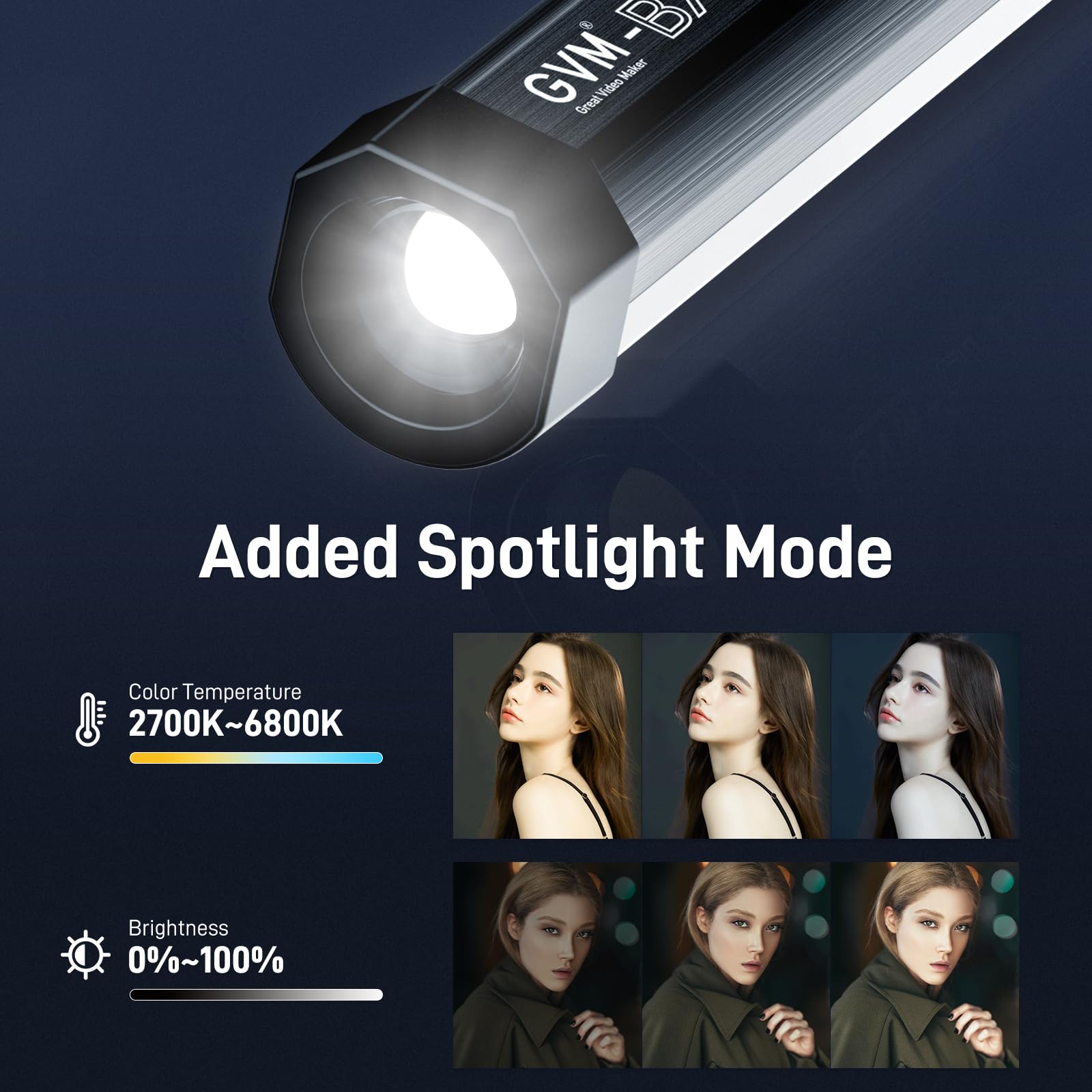 Gvm Bx8C Rgb Tube Light With Spotlight, Full Color Photography Handheld Led Video Lighting Wand Stick With Bluetooth Control, 6