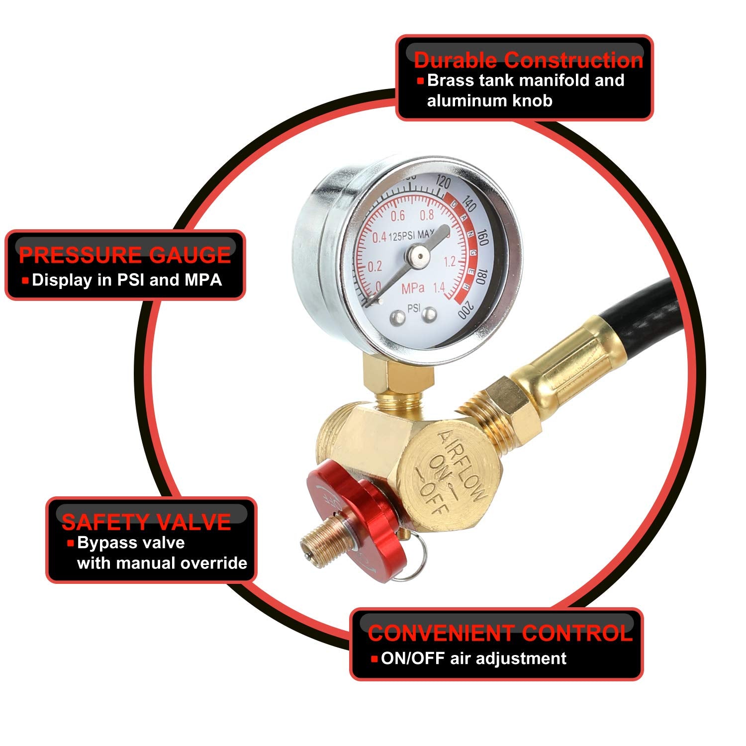 Hromee Air Tank Repair Kit W/Safety Valve, Pressure Gauge And 4 Feet Air Tank Hose Assembly Kit For Portable Carry Tank