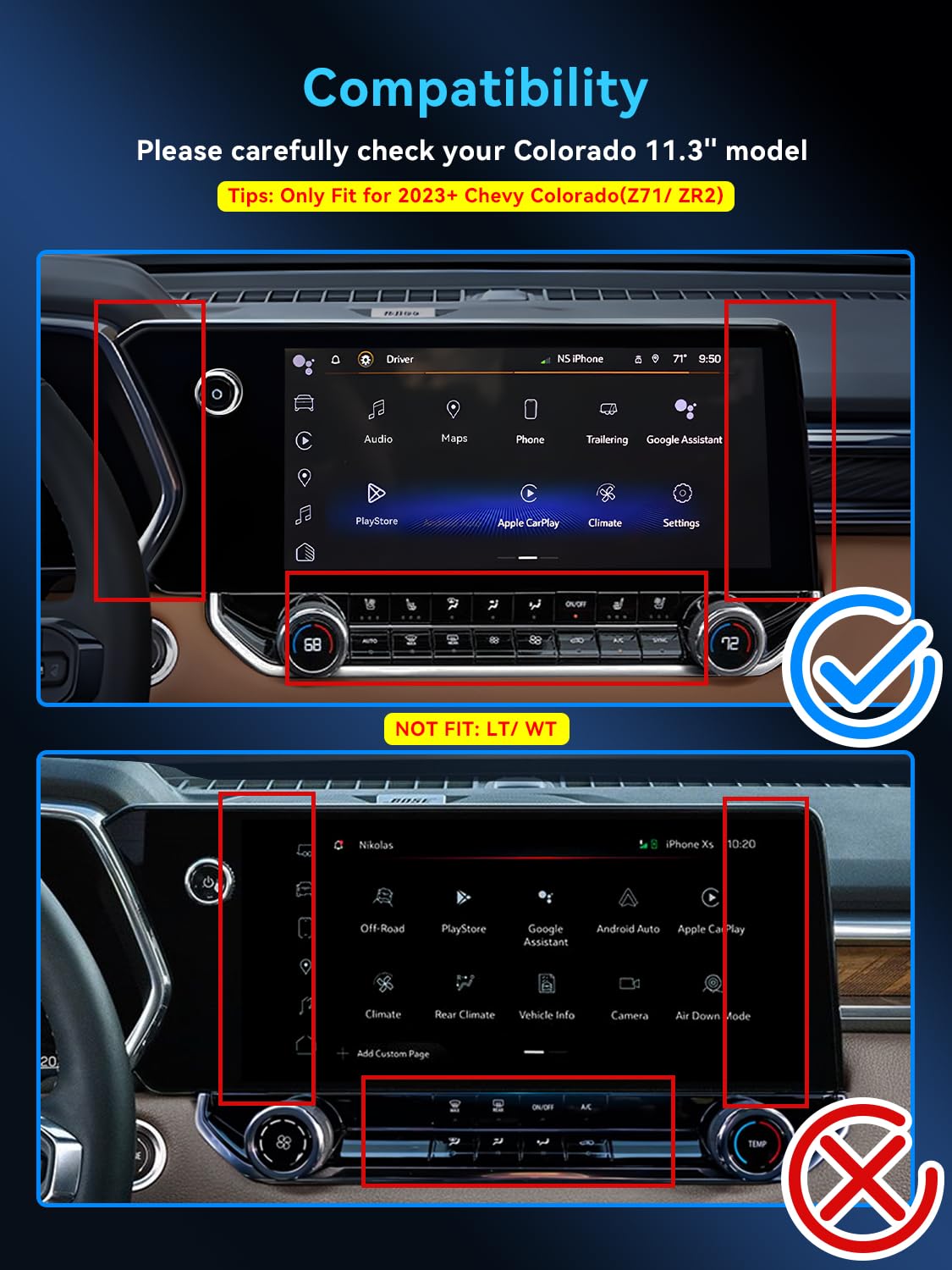 Lantu Chevy Colorado Accessories 11.3'' For 2024 2023 Chevrolet Colorado Z71/Zr2 & Gmc Canyon At4/Denali/At4X/Elevation Tempered