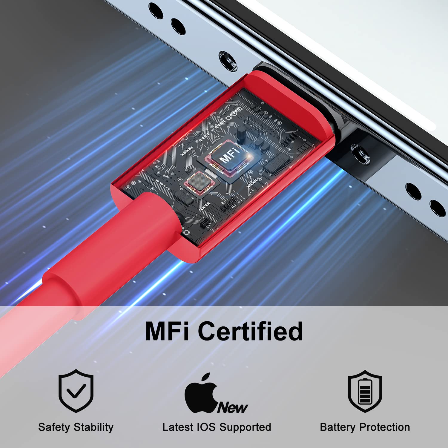 2Pack Red Fast Charger Cable 10Ft [Apple Mfi Certified], Usb Type C To Lightning Cable 10 Foot For Apple Iphone 14/13 /12 Pro Xr Xs Max X 8 Plu