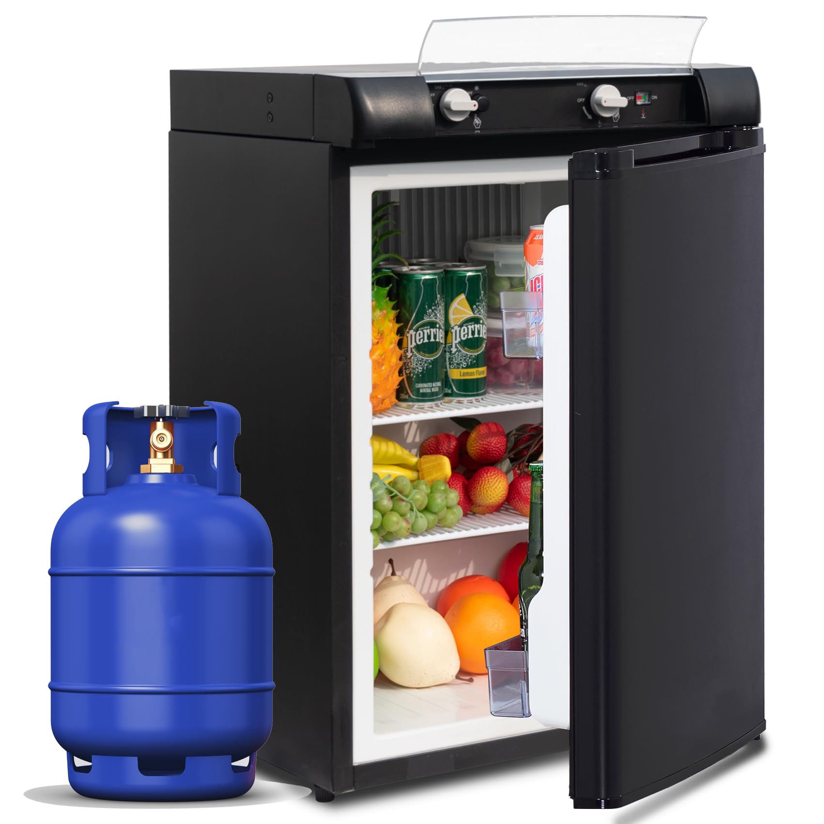 Smeta Propane Fridge Lpg 12V 3 Way Fridge 2.1 Cu.Ft Outdoors Refrigerator Gas Refrigerator Without Freezer Propane/110V/12V Frid