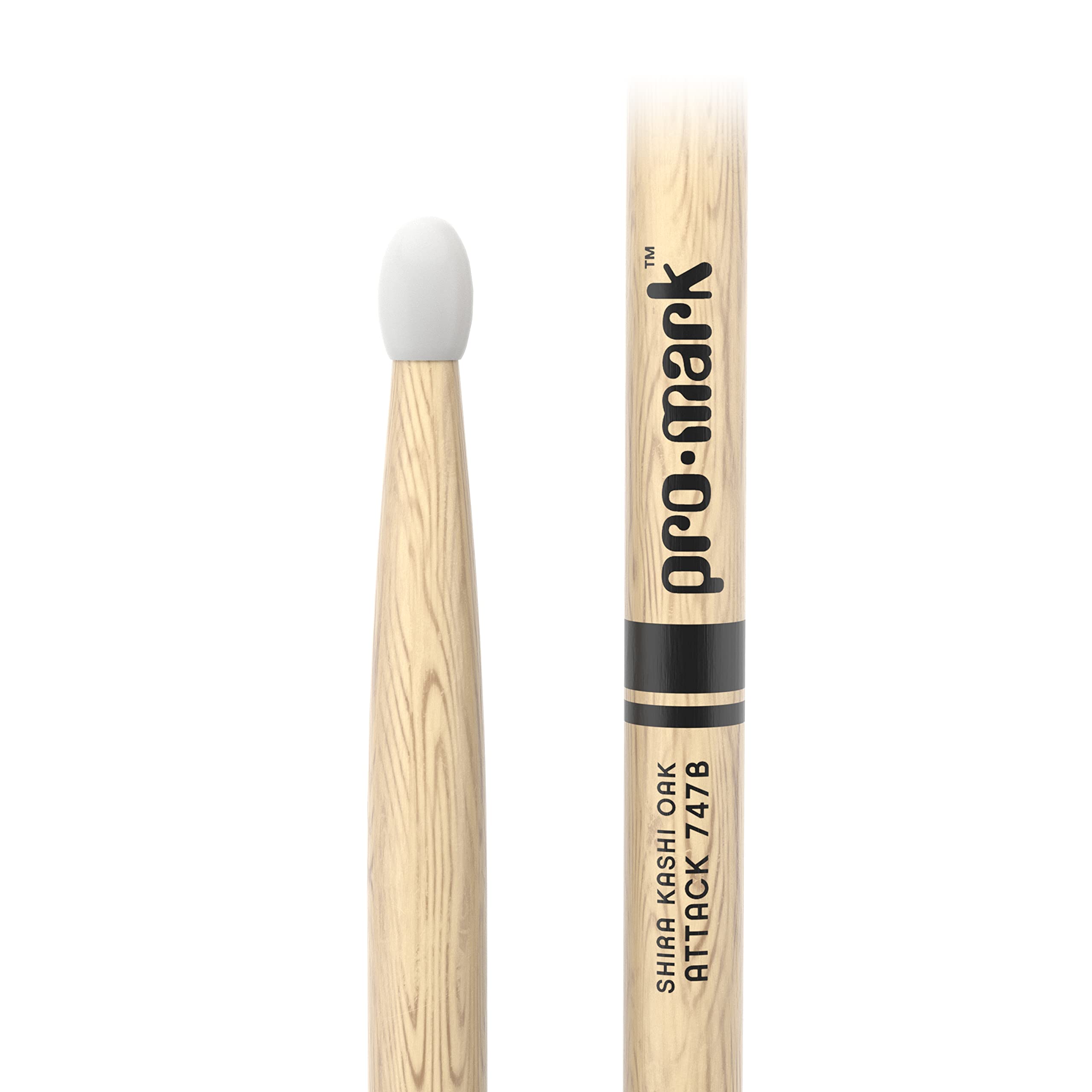 Promark Drum Sticks - Classic Attack 747B Shira Kashi Oak Drumsticks, Oval Nylon Tip, One Pair