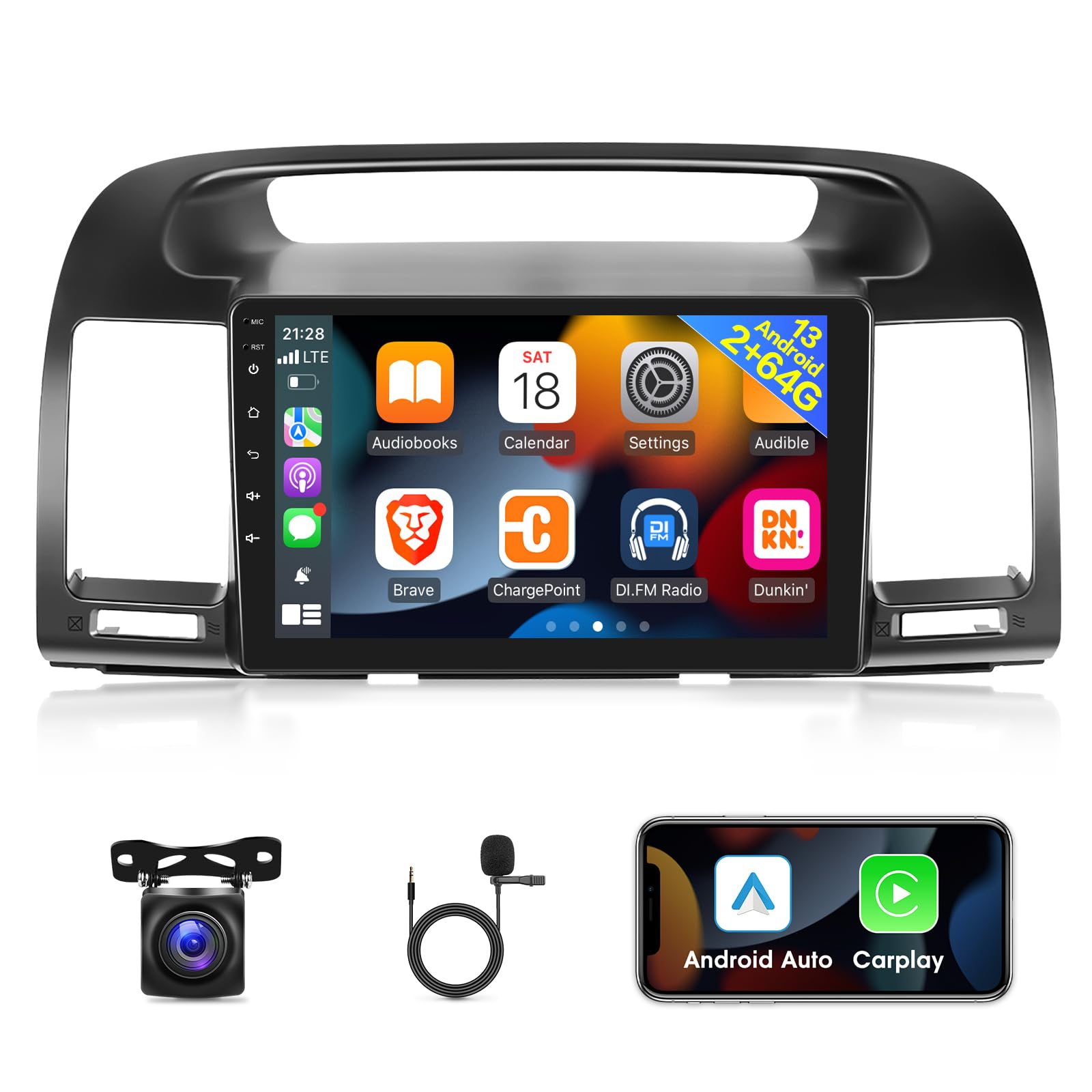 [2G+64G] Android 13 Car Radio For Toyota Camry 2000 2001 2002 2003 2004 2005 2006, 9 Inch Touch Screen Stereo, Carplay/Android A