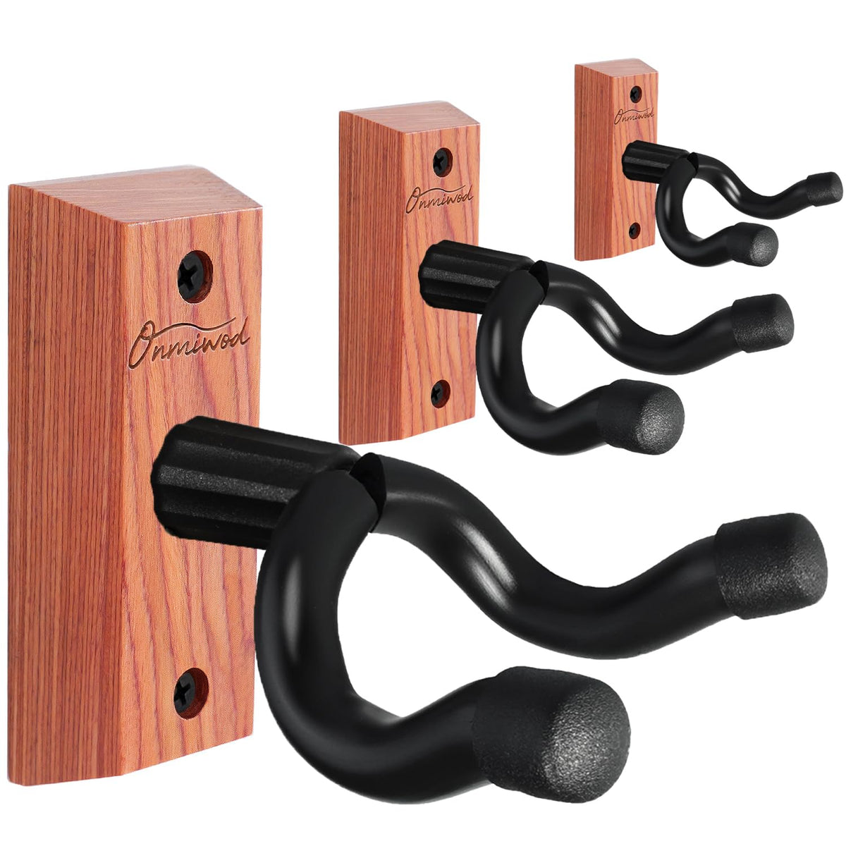 Onmiwod Guitar Wall Mount 3 Pack, Cherry Red Hardwood Guitar Hanger, U Shaped Guitar Wall Hanger Mount, Guitar Holder Hook For A