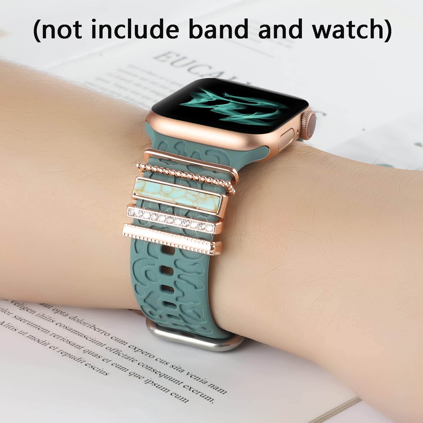 Decorative Ring Loops Compatible With Apple Watch Silicone Bands 38Mm 40Mm 41Mm 42Mm 44Mm 45Mm,Metal Turquoise Diamond Charms Accessories For Iwatch Series 8 7 6 5 4 3 2 1(No Band)
