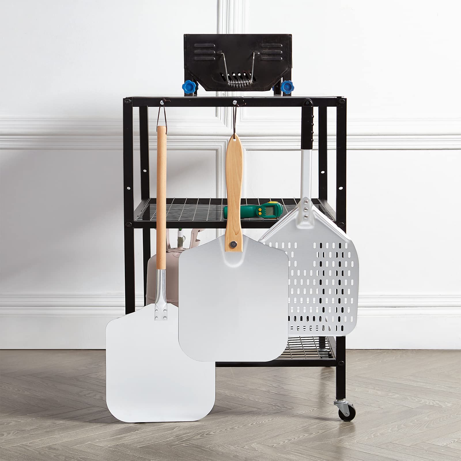 Outdoor Pizza Oven Stand Grill Cart Table Pizza Oven Trolley Stand Stainless Steel Table On Wheels Dining Food Prep Table Bbq Gr