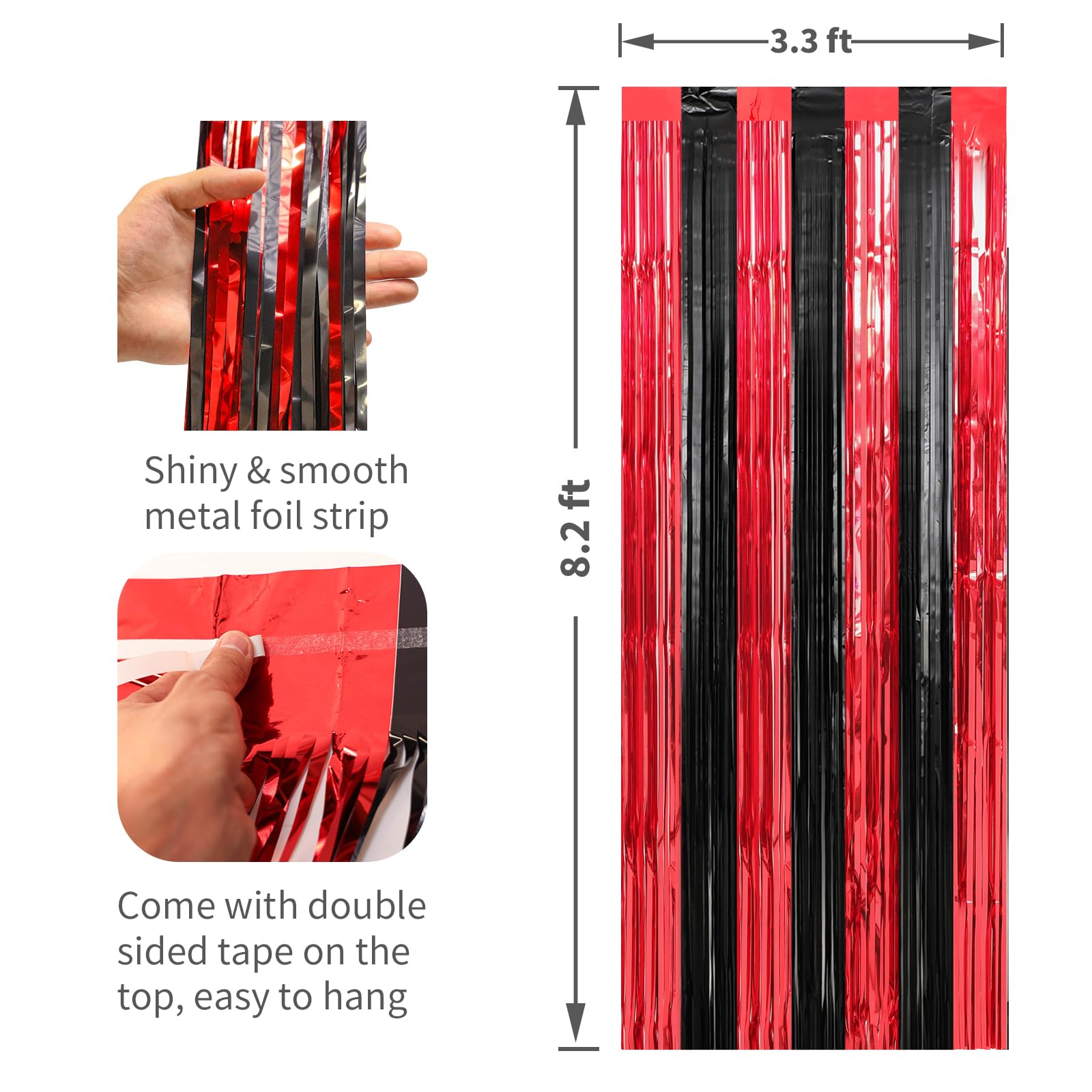 2 Pack Metallic Foil Tinsel Photo Booth Backdrop Streamer (Red And Black, 2 Pack)