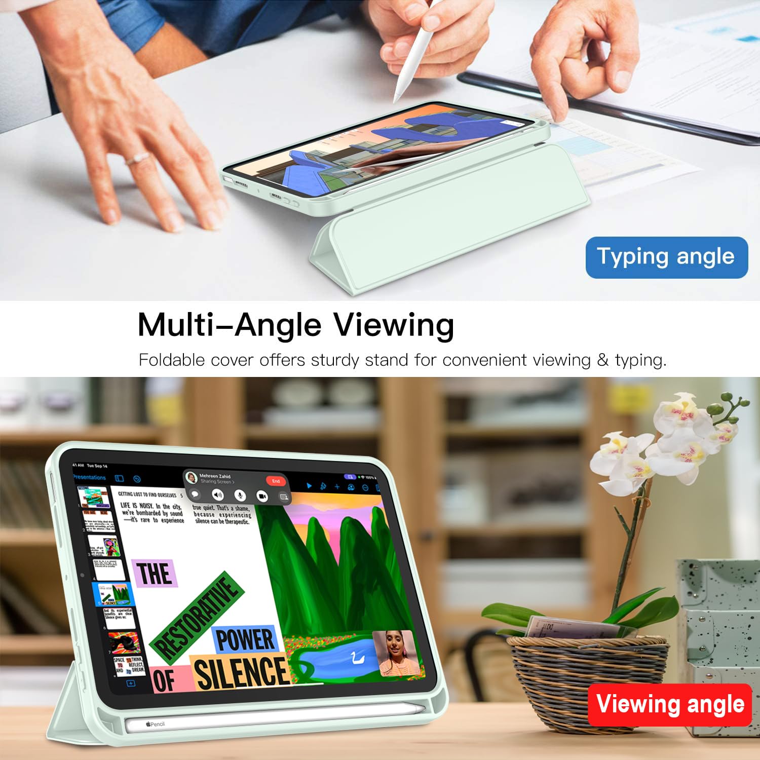 Imieet Ipad Mini 7 Case 2024 (A17 Pro), Ipad Mini 6 Case (8.3 Inch,2021 Model), Ipad Mini 7Th/6Th Generation Case With Pencil Holder, Trifold Stand Smart Case With Soft Tpu Back,Pale Green