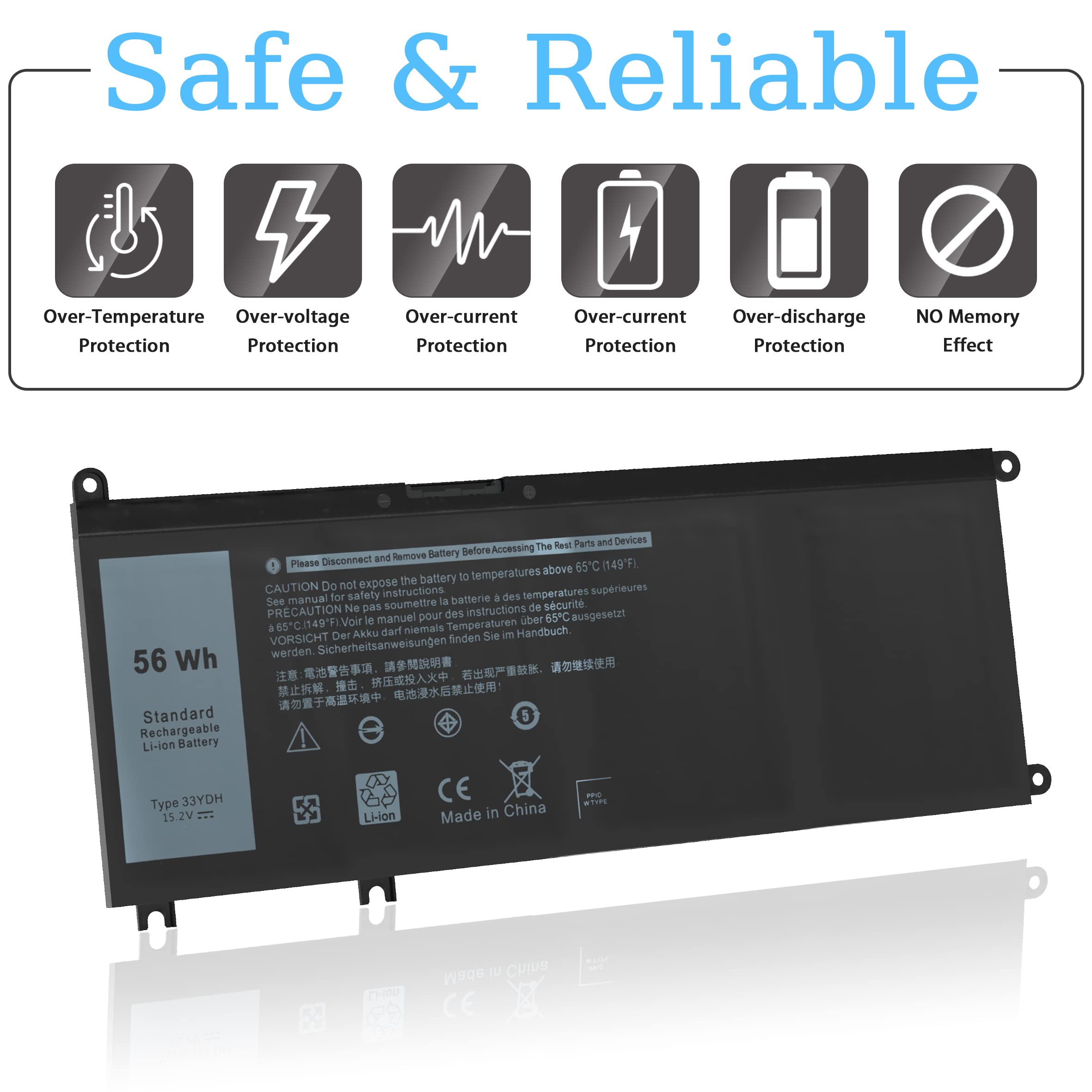 Vnyunqwe 56Wh 33Ydh Battery Dell For Dell Inspiron 17 7000 7786 7779 7773 7778 G3 3579 3779 G5 5587 G7 7588 15 7577 Latitude 13