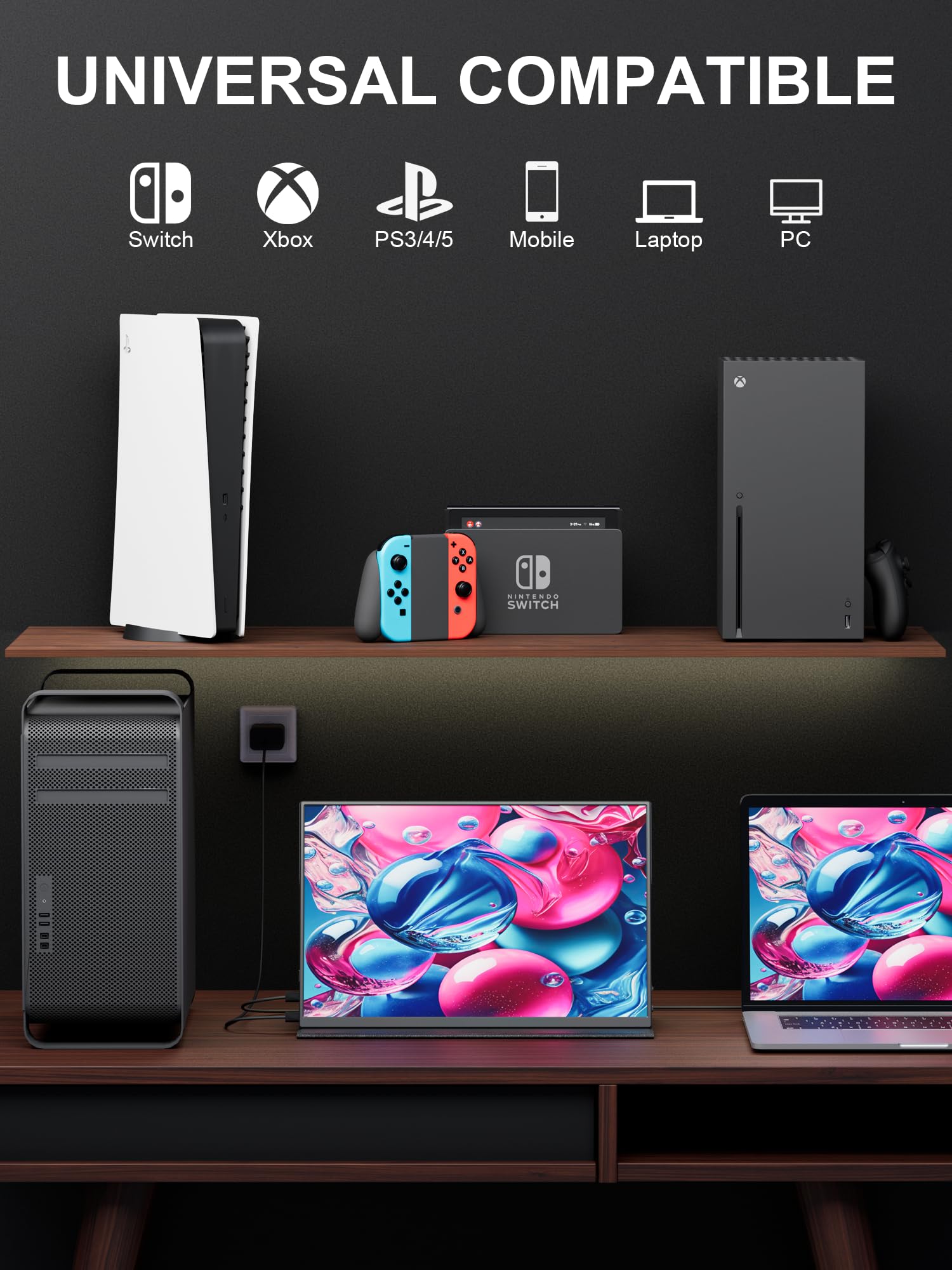 Magicraven 4K Portable Monitor, 14.5'' Ips Laptop Screen, Slim Lightweight 1500:1 Dual Usb C Hdmi Gaming Display With Speakers,