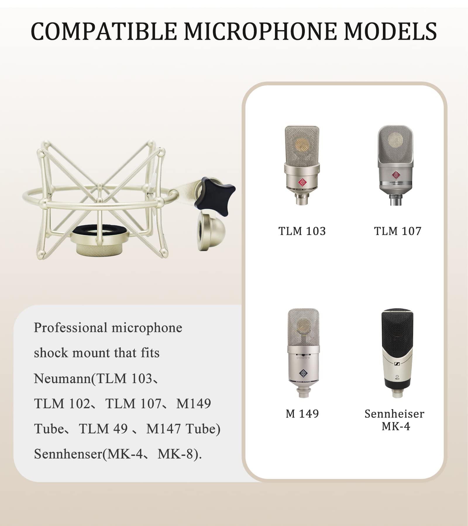 Tlm 103 Shock Mount   Microphone Mount Compatible For Neumann Tlm 103 M147 Condenser Mic By Suuntok,Silver
