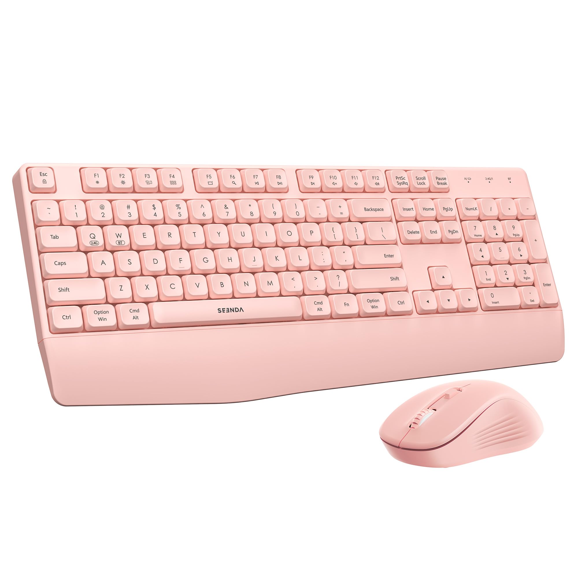 seenda Wireless Bluetooth Ergonomic Keyboard Mouse Combo, Full Size, Pink