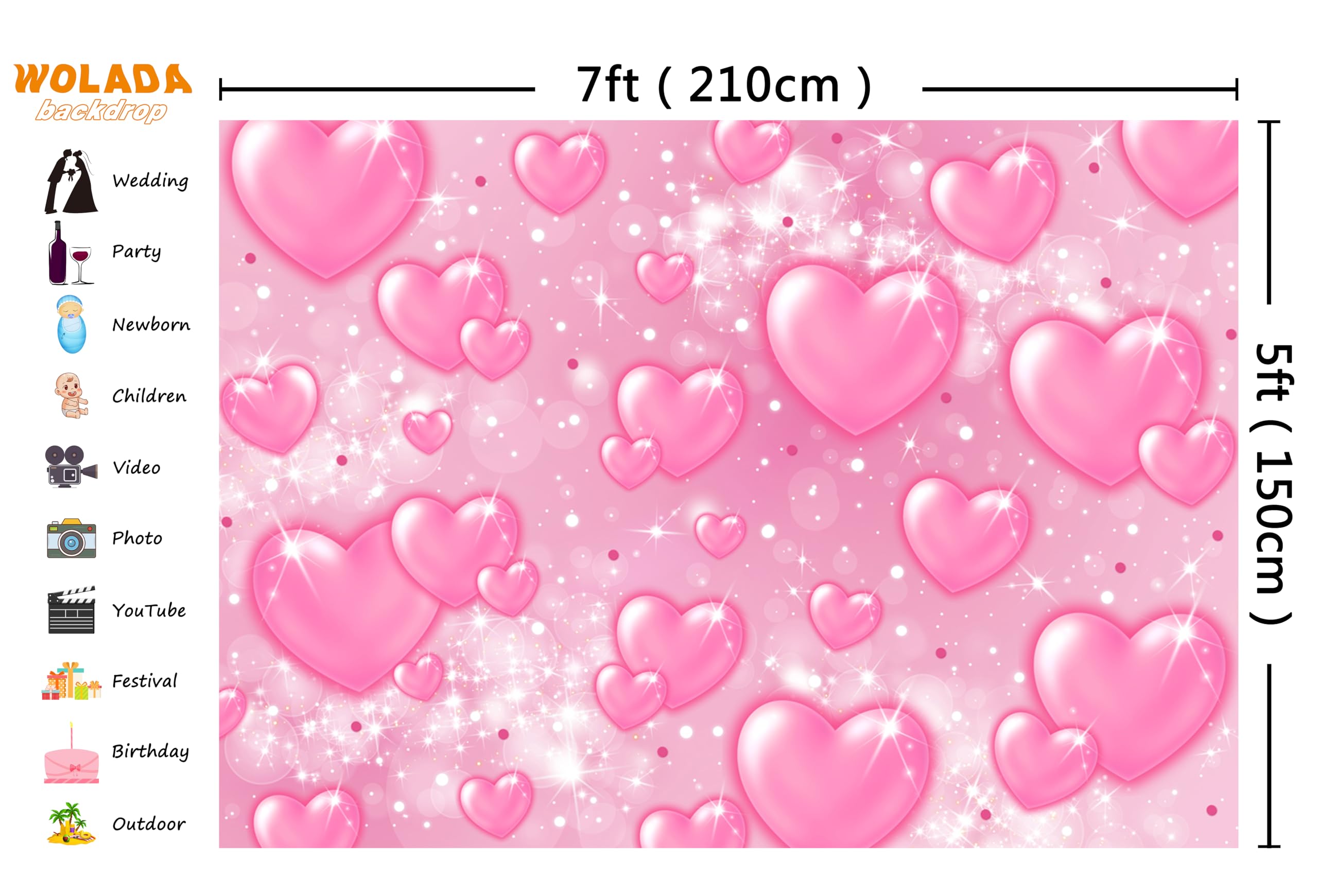 Wolada 7X5Ft Early 2000S Photography Backdrop 2000S Backdrop Pink Hearts Valentines Day Backdrop Y2K Backdrops For Photoshoot Ai