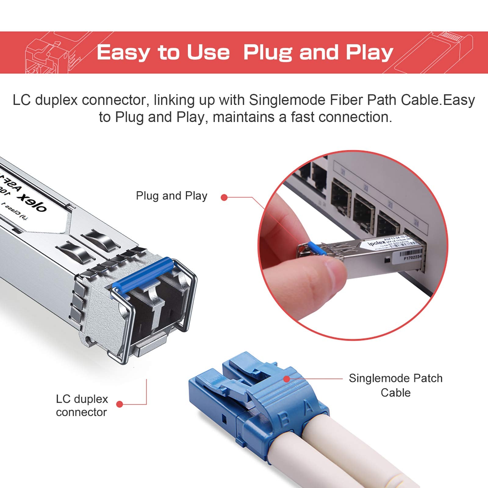 Ipolex 1000Base Lx/Lh Sfp Transceiver, 1.25G Single Mode Sfp Lc Fiber Module, Gigabit Mini Gbic Up To 20Km, Compatible With Hp P