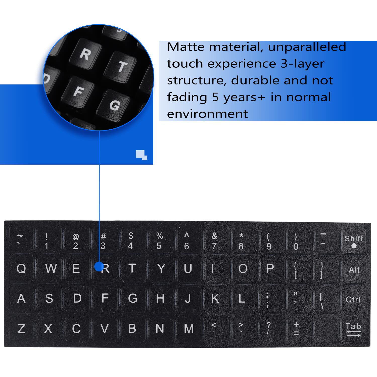 English Keyboard Stickers (6 In 1), Black Background With White Lettering For Computer Laptop Notebook Desktop, Replacement Comp