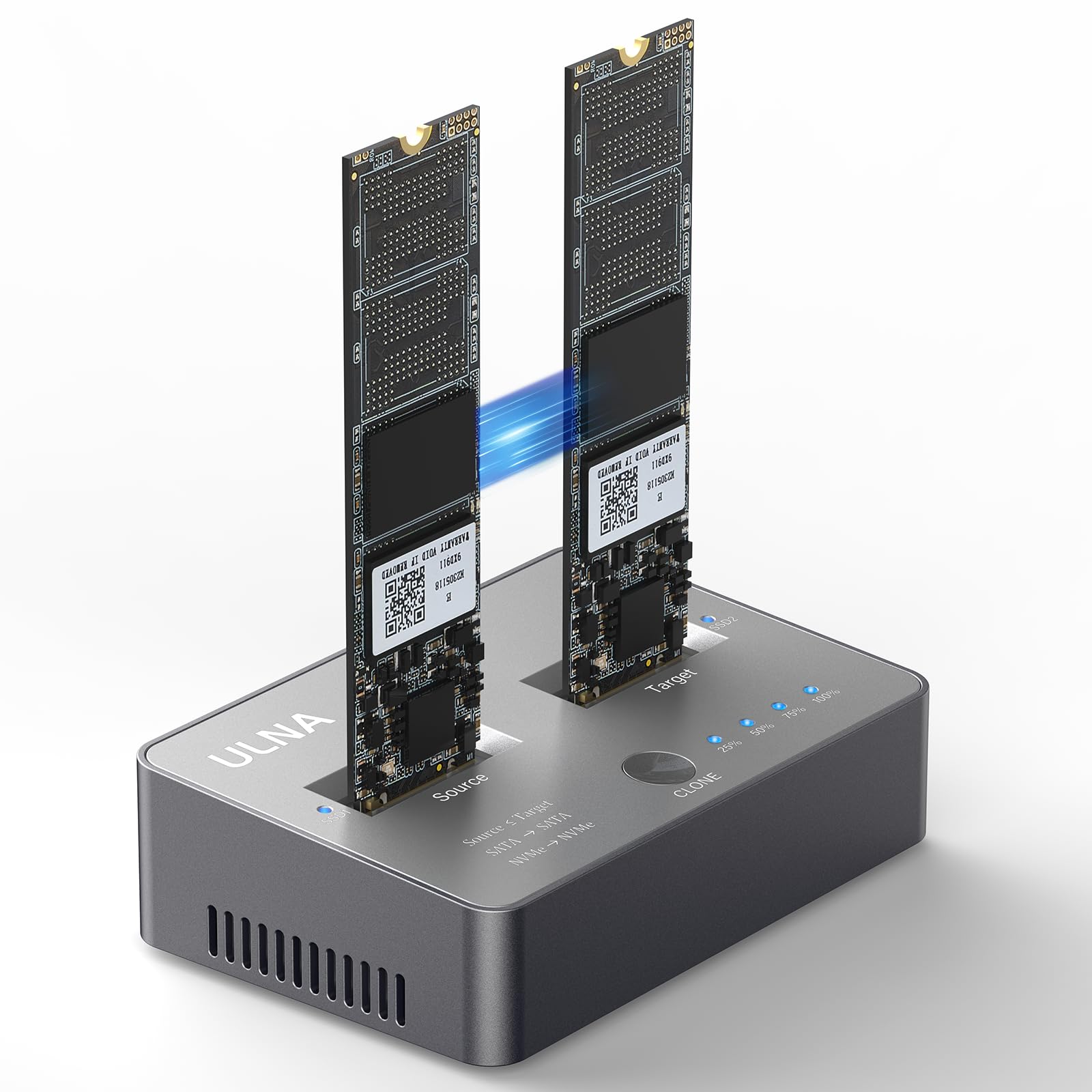 M.2 Nvme/Sata Duplicator, Dual Bay Offline Clone M.2 Nvme/Sata Ssd Cloner,Usb3.2 Gen2*2 20Gbps M.2 Cloner For Ssd Size 2230/2242