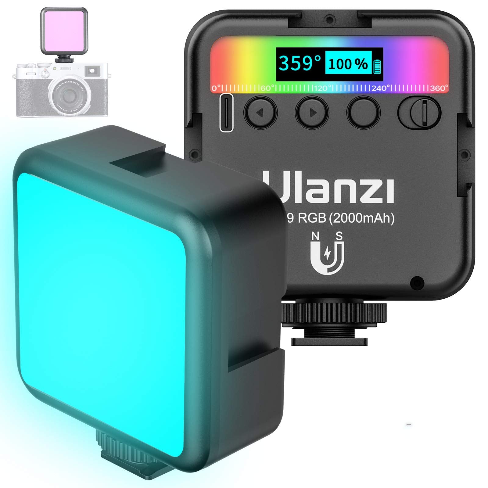 Vijim Ulanzi Vl49 Rgb Video Light W 3 Cold Shoe,Mini Rechargeable Led Camera 360Degfull Color Portable Photography Lighting Supp