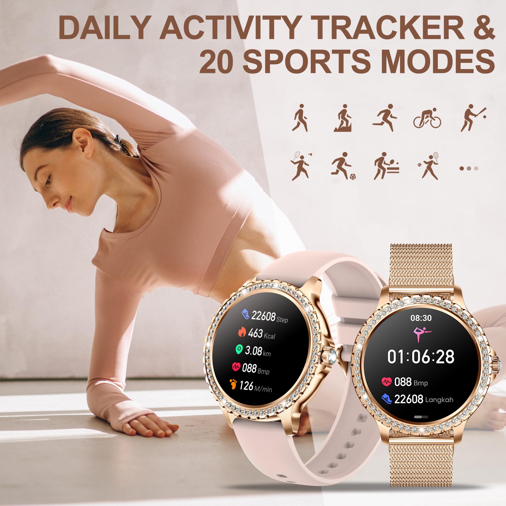 Erkwei Smart Watches For Women(Make/Answer Call) 1.32 '' Hd Women Watch With Heart Rate Sleep Fitness Tracker With Step Calorie