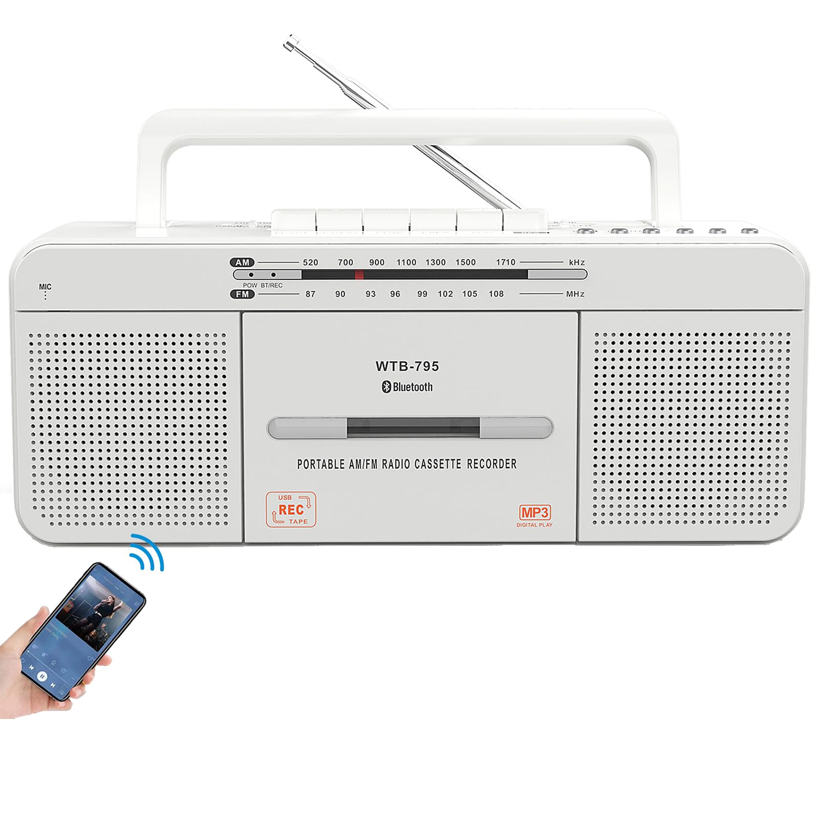 Cassette Player Recorder, Cassette Tape Player With Bluetooth, Usb, Cassette Recorder To Mp3 Converter,Am/Fm Radio Stereo,Microp