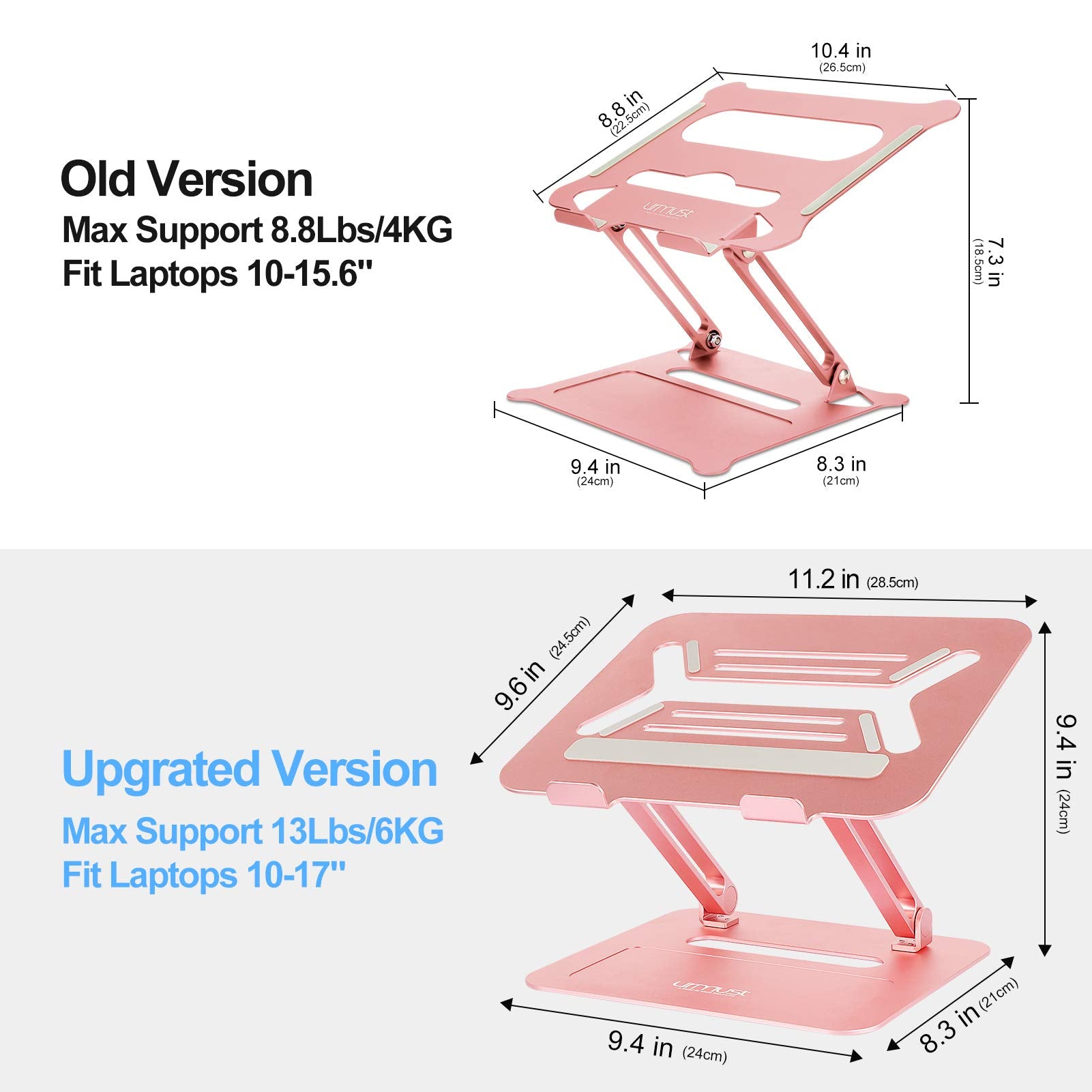 Urmust Adjustable Laptop Stand For Desk Aluminum Computer Stand For Laptop Riser Holder Notebook Stand Compatible With Macbook Air Pro Ultrabook All Laptops 11 17 Inch (Rose Gold)