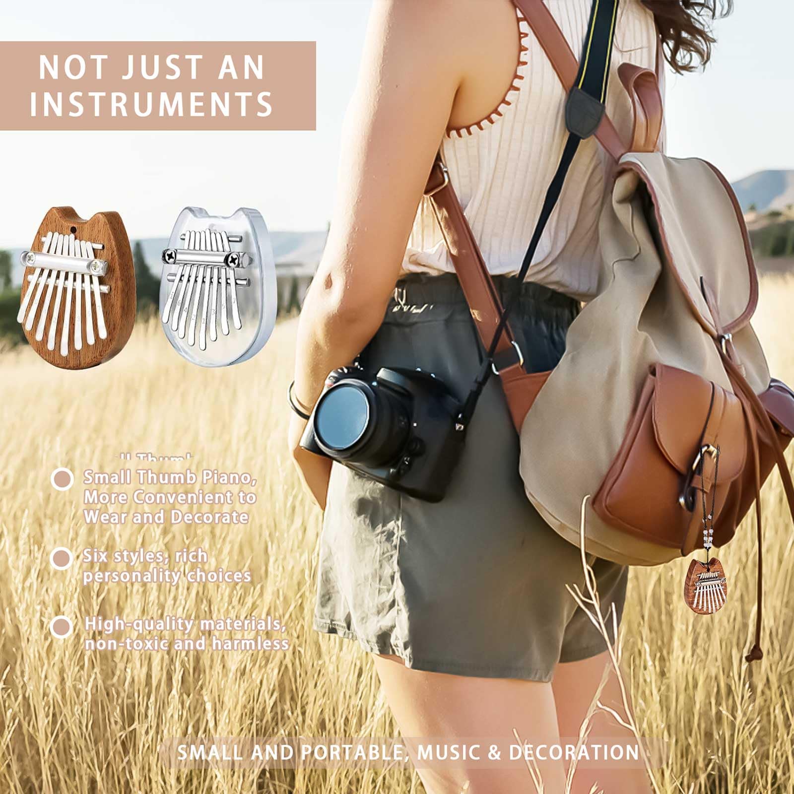 2 Pack Mini Kalimba Thumb Piano 8 Keys,Portable Solid Wood And Acrylic Mbira Finger Piano For Kids And Adults,Pocket Musical Gif