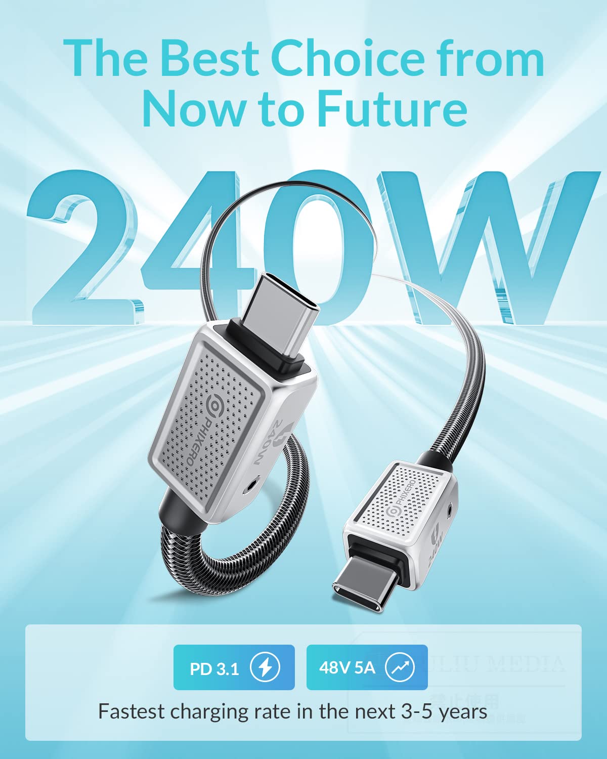 Phixero 240W Usb C To Usb C Cable 6.6Ft[Zine Alloy], Pd 3.1 5A Super Fast Charging Cable Type C, C To C Type Fast Charging Cable
