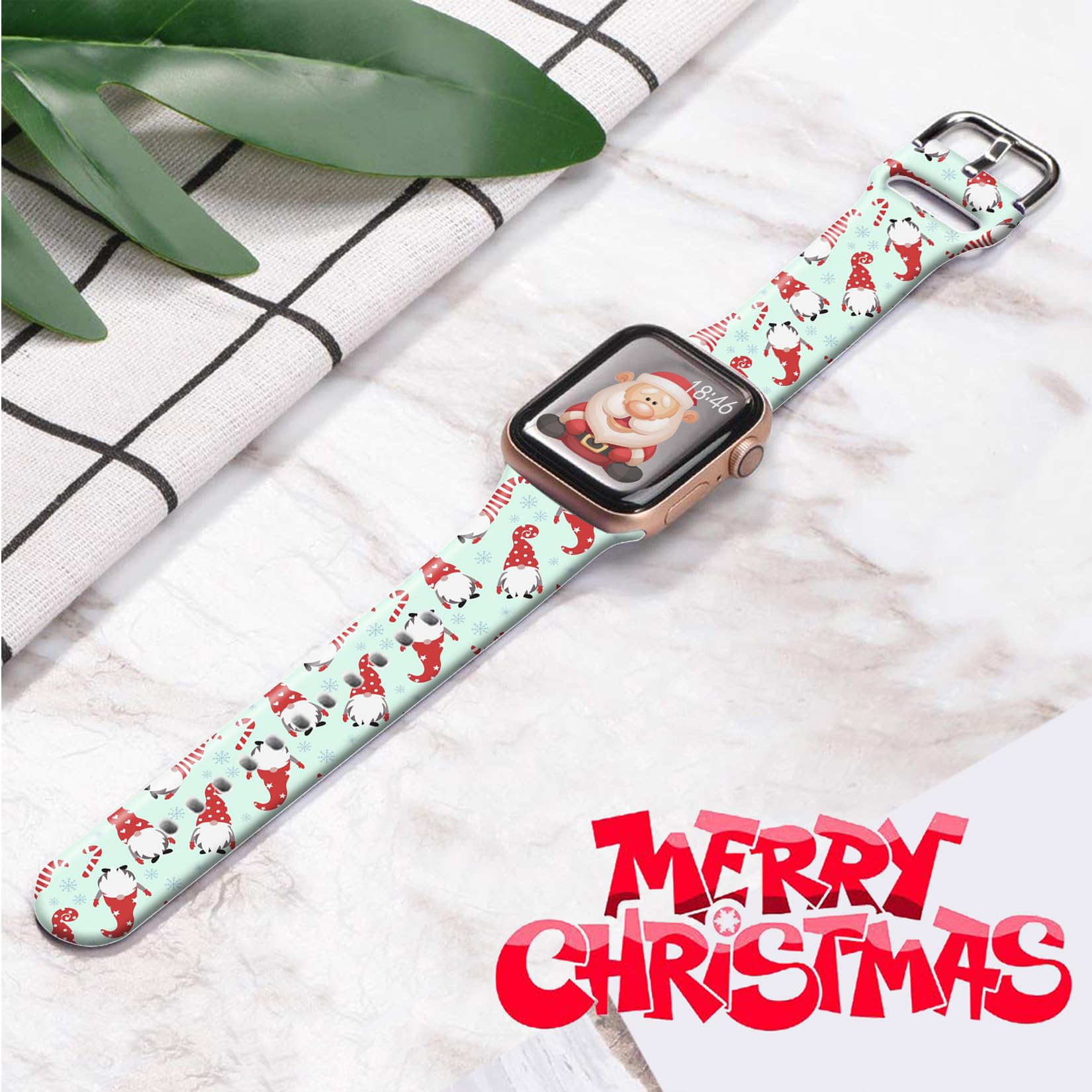 Ftfcase Holidays Christmas Watch Band Compatible With Fitbit Versa/Versa 2/Se For Women Men, Soft Silicone Santa Claus Blue Stra