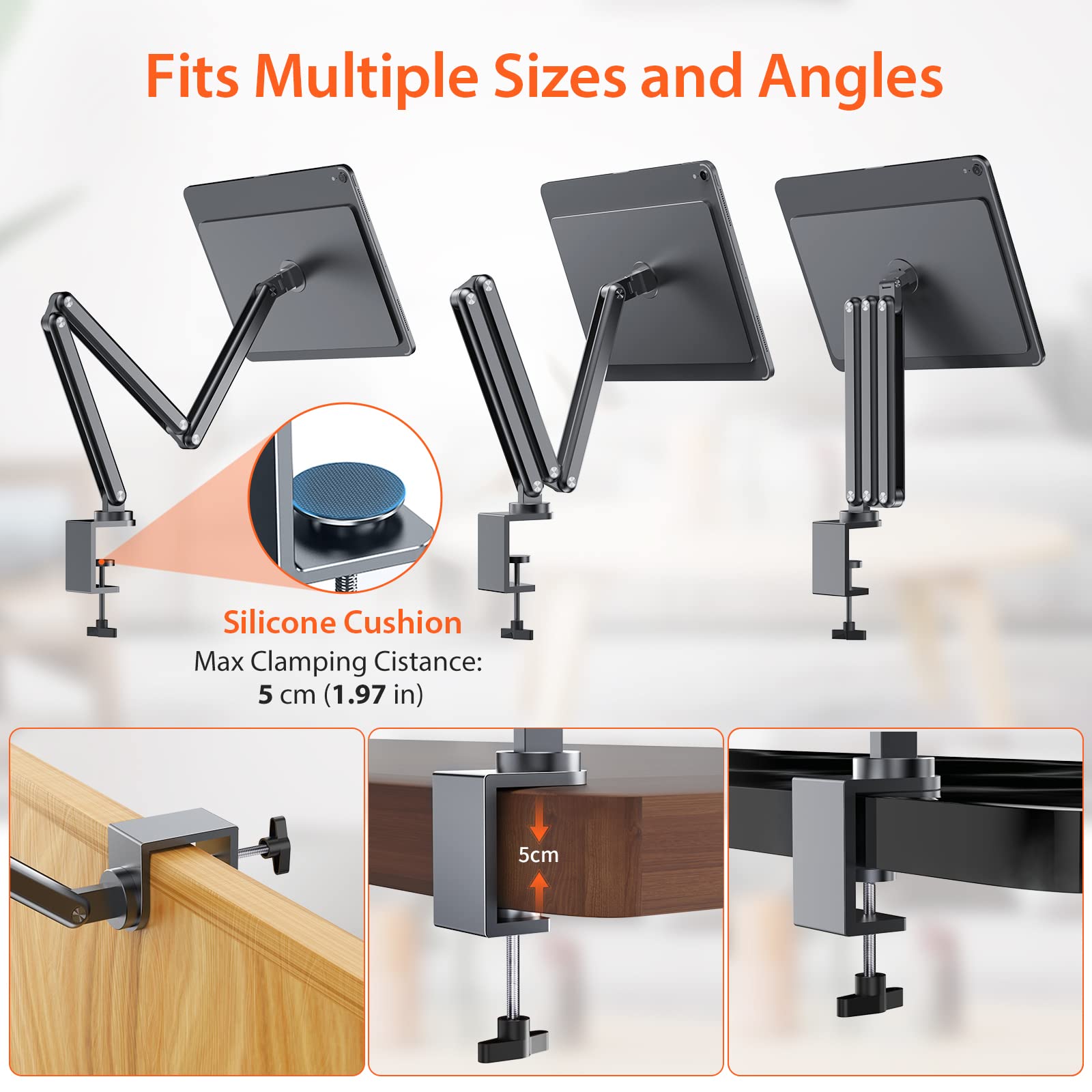 Ku Xiu Magnetic Ipad Pro 11 Stand, Foldable Arm Tablet Holder For Working, Multi-Node Adjustable Premium Portable Ipad Mount For