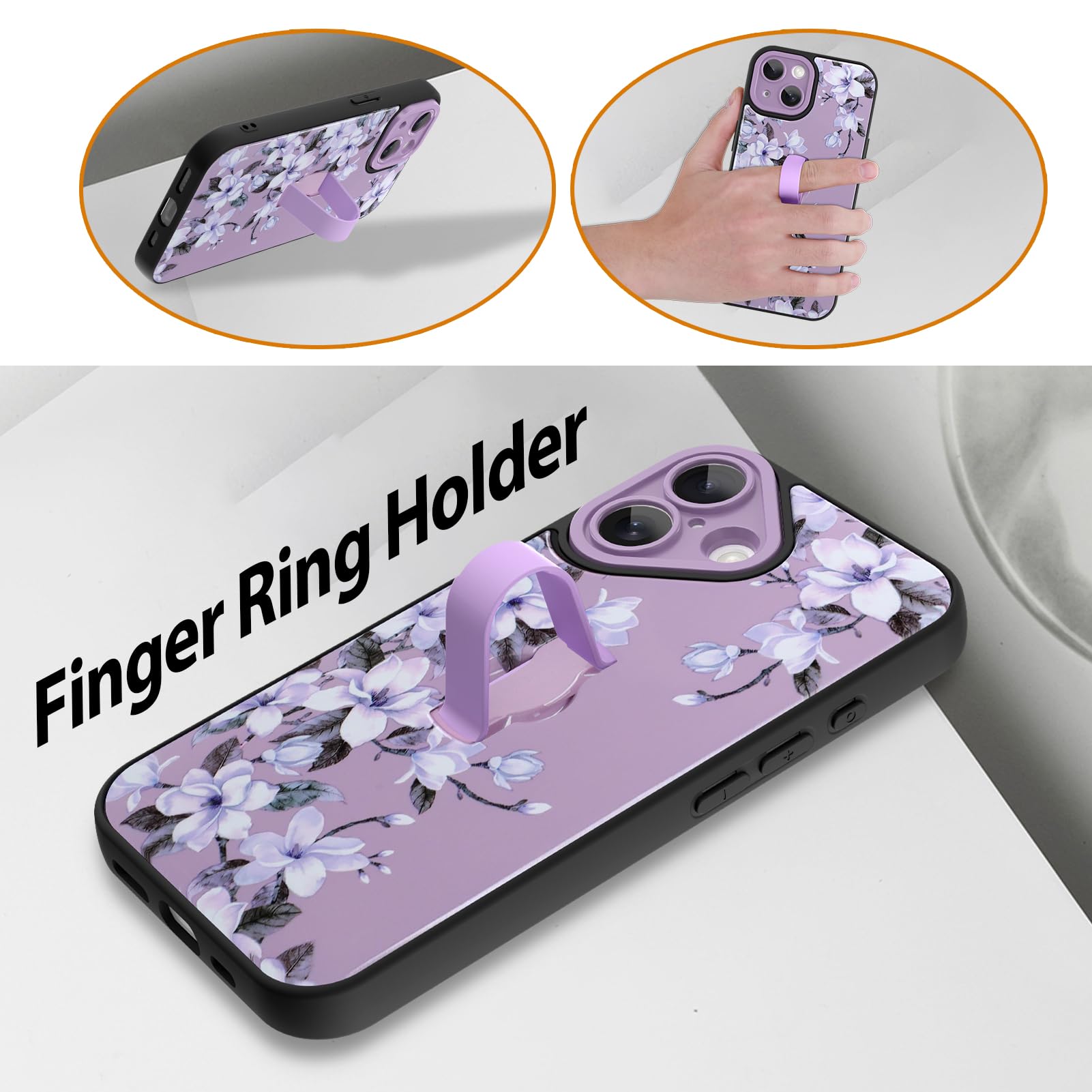 Ufbara Compatible With Iphone 14 Case For Women Men, Cute Flower Floral Pattern, Built In Adjustable Wrist Strap Grip Hand Holde