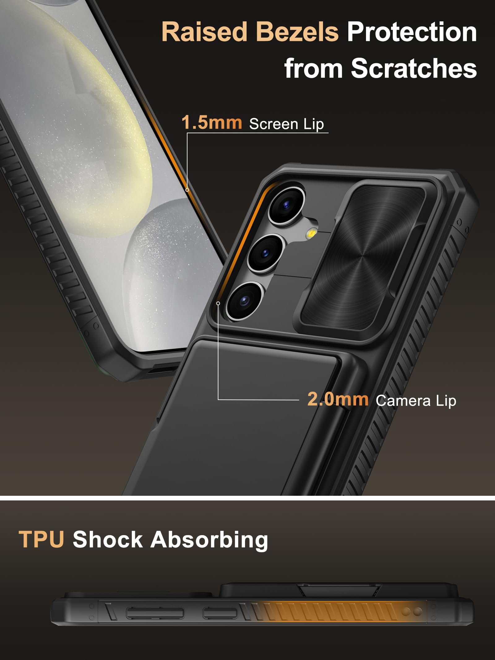 Vihibii For Samsung Galaxy S24 Plus Case With Card Holder (4 Cards) & Slide Camera Cover & Kickstand, Shockproof Rugged Hard Bac