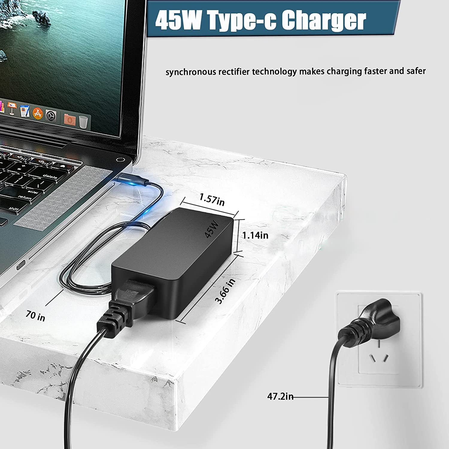 45W Usb C Laptop Charger For Chromebook Hp Dell Acer Asus Lenovo Samsung Laptop Usb C Adapter Power Cable More Device Type C Fast Charging