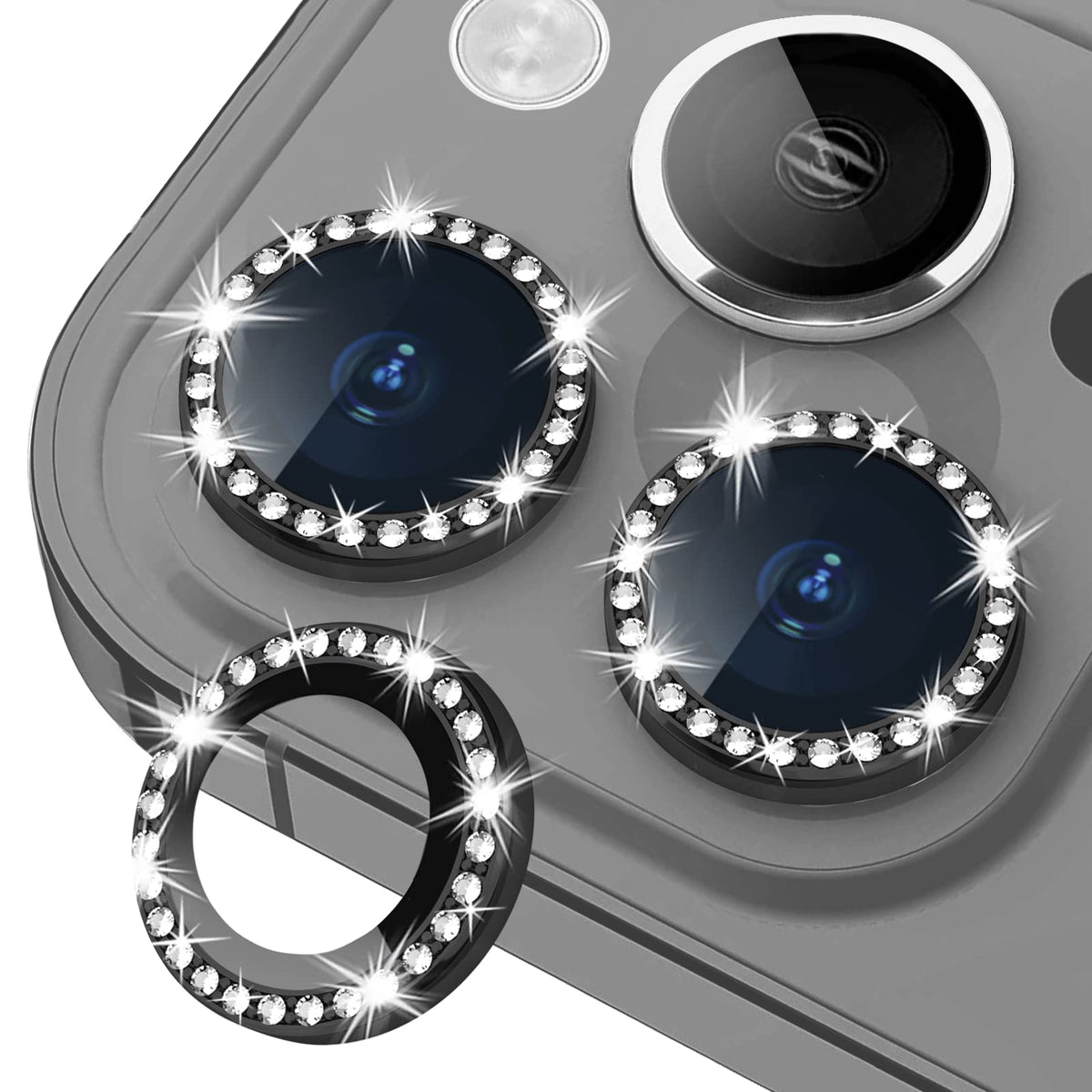 Xfilm Bling Diamond Camera Lens Protector For Iphone 13 Pro/ 13 Pro Max, Hd Clear Tempered Glass Camera Lens Protection Cover, C