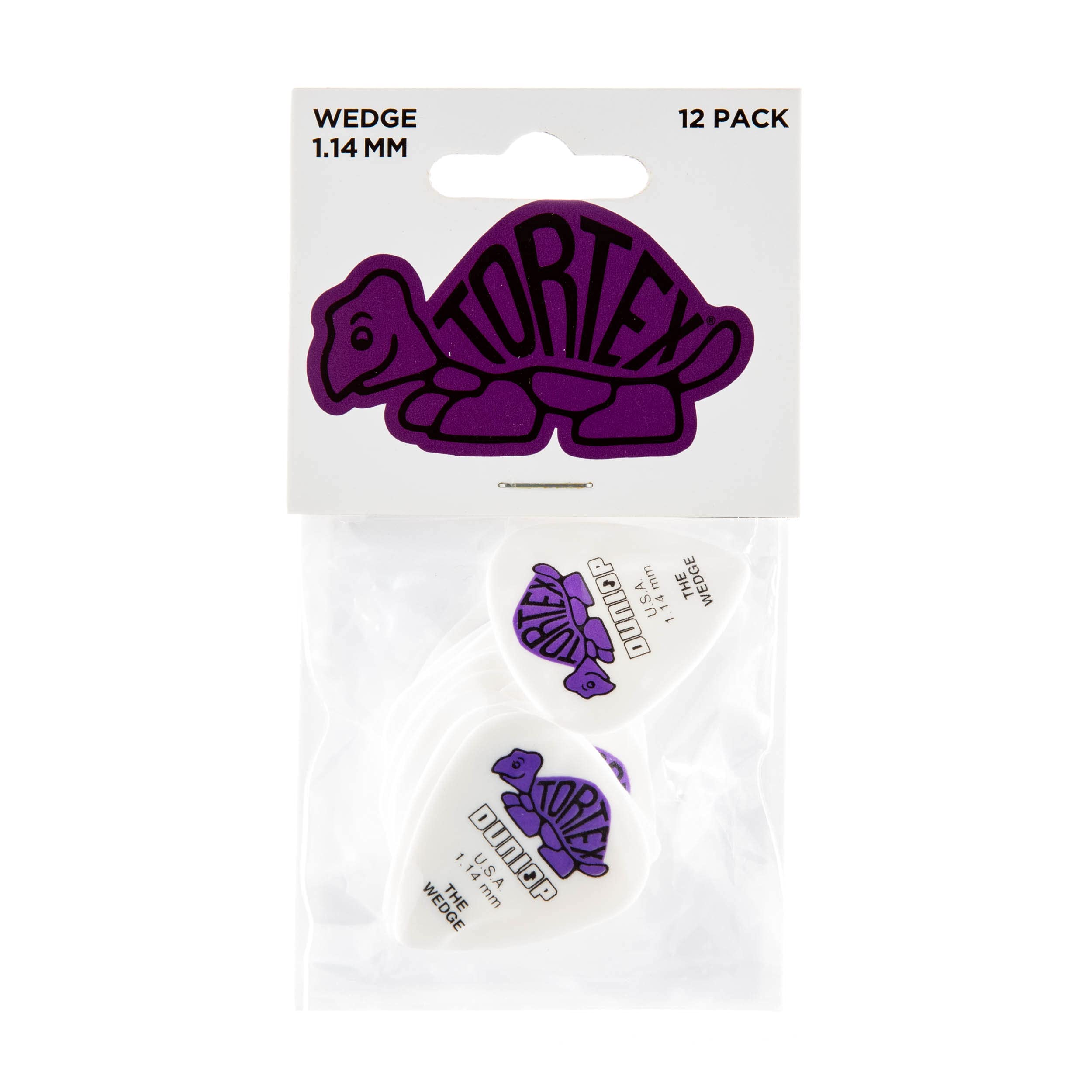 Dunlop 424P1.14 Tortex Wedge, White/Purple, 1.14Mm, 12/Players Pack