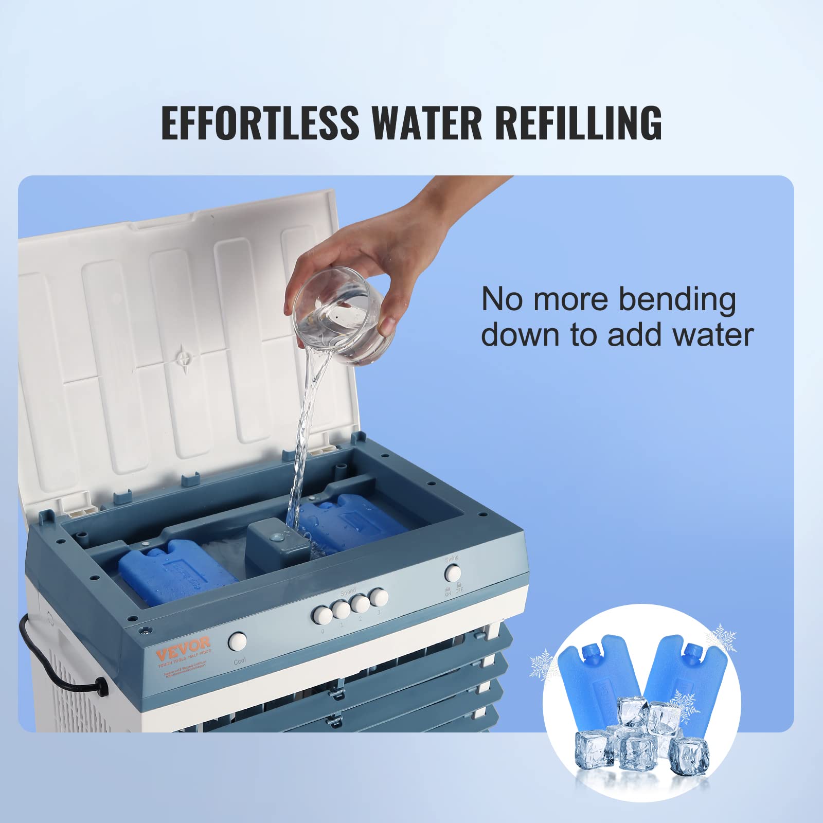 Vevor Evaporative Air Cooler,100W 1400Cfm Swamp Cooler With 5 Gallon Water Tank,Humidifying,3 Modes & Speeds Portable 3-In-1 Coo