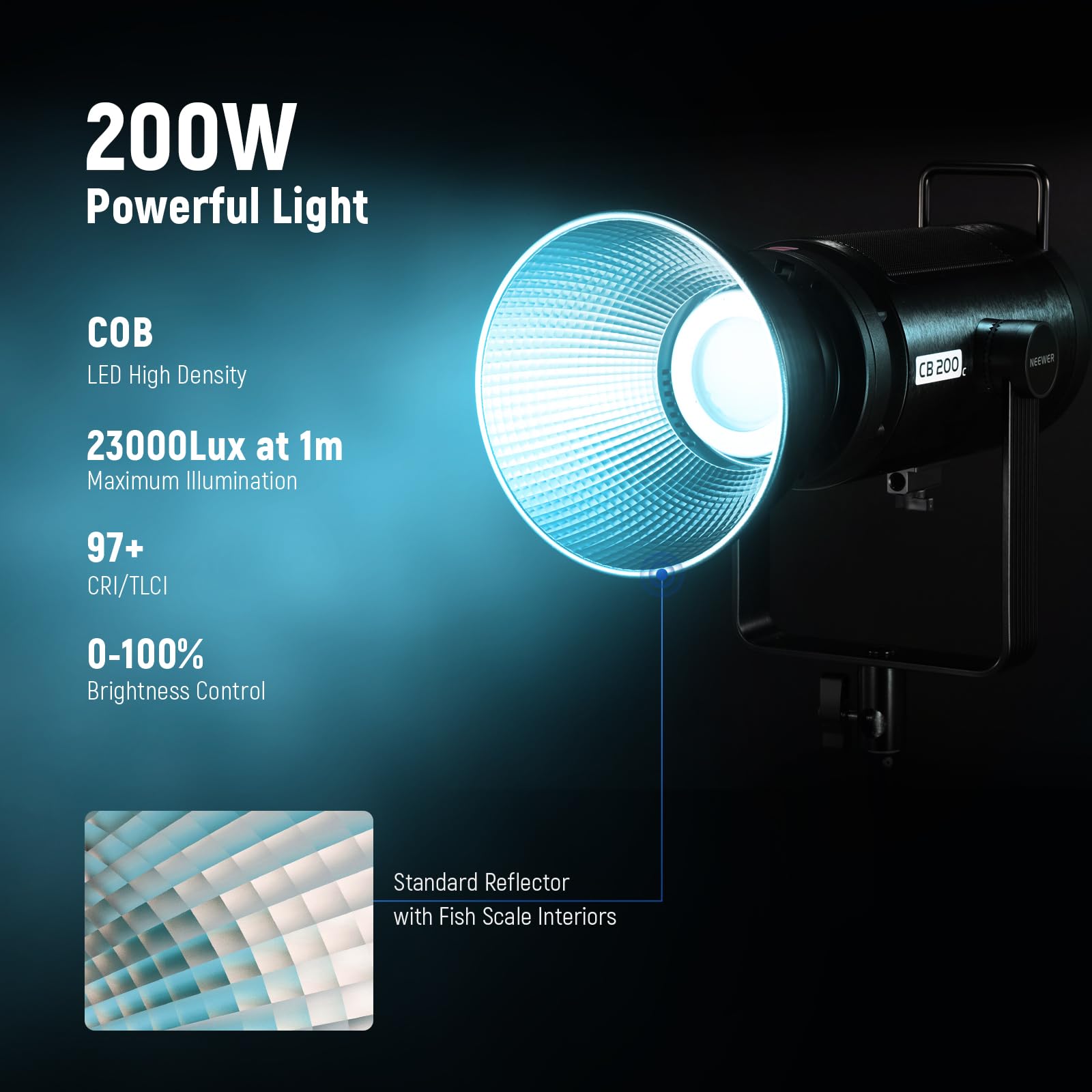 Neewer Cb200C 200W Rgbww Cob Led Video Light, App/2.4G 360 Color 2500K 7500K (Duv0.0003) 23000Lux/M Bowens Metal Shell Silent Co