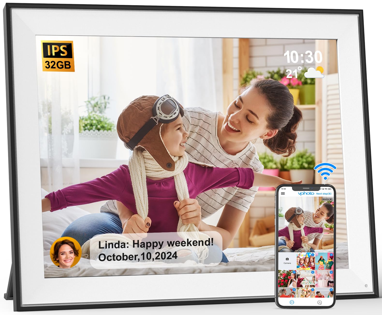 17-inch Digital Picture Frame Large - 32GB Digital Photo Frame Wall Mounted, Remote Control, Light Sensor, Full Functions, Share