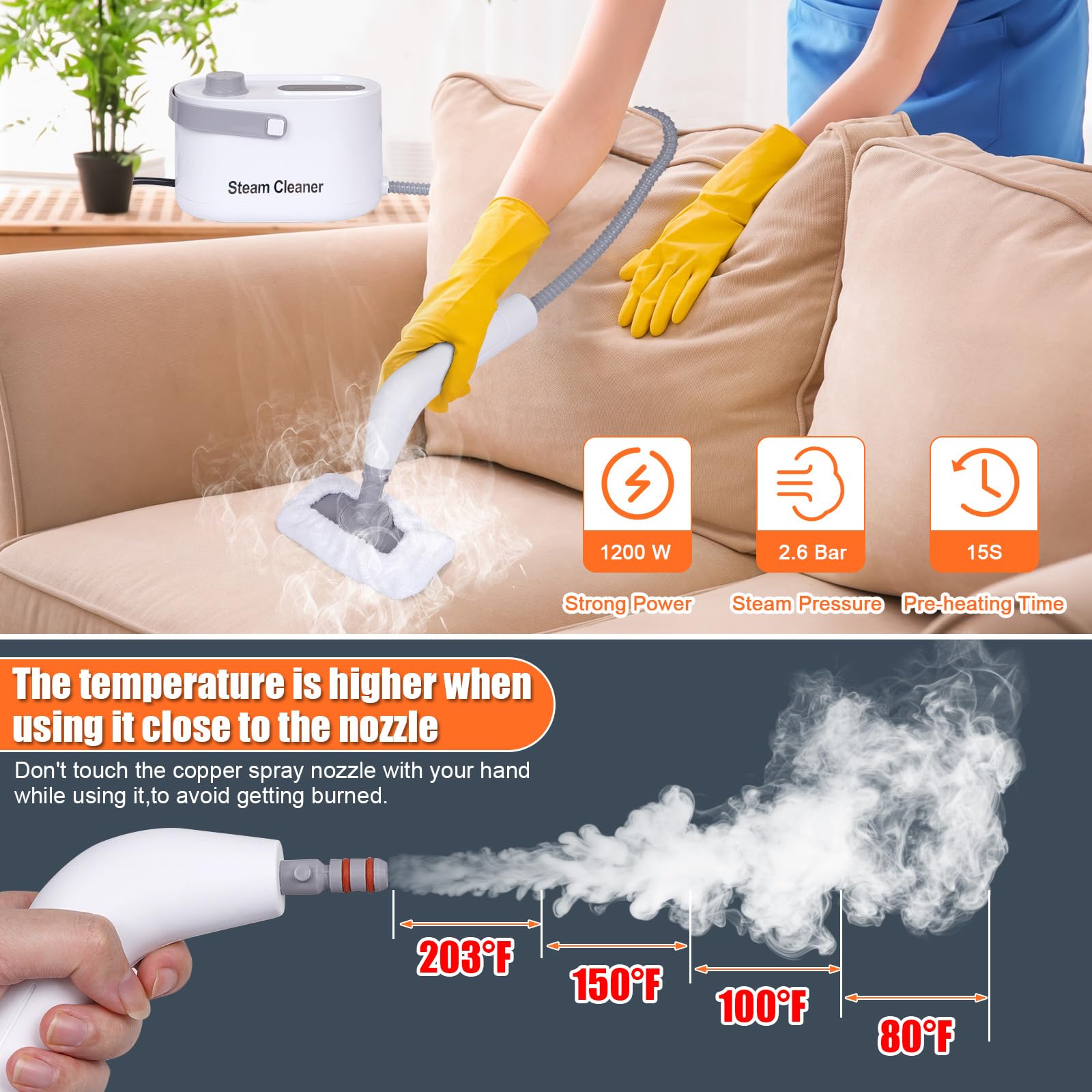 Foandbevi 9 In 1 Handheld Steam Cleaner For Home Use, Portable Steamer For Cleaning, Multi-Function High Pressure Steam Cleaner