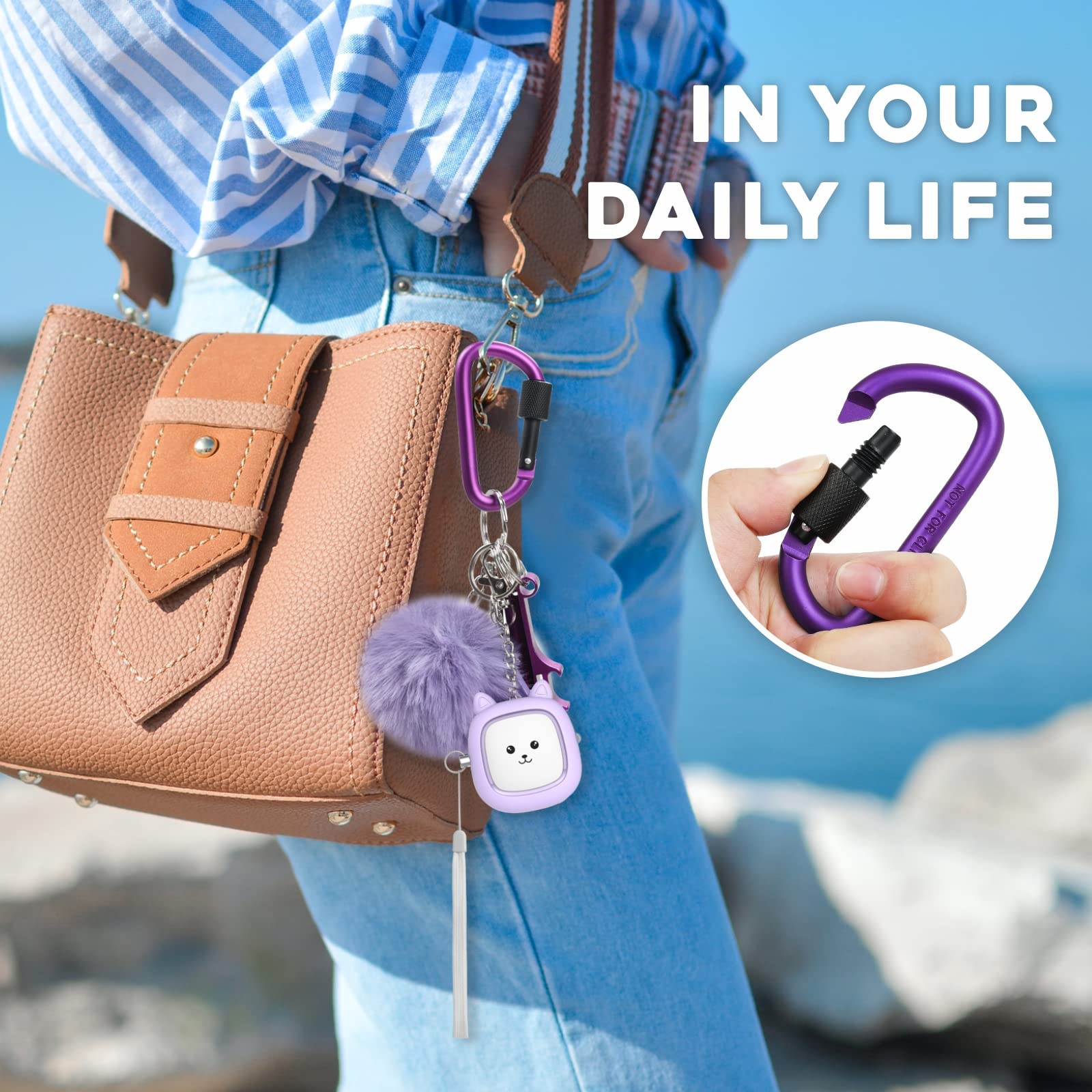 Keychain Set For Girls With Personal Alarm, Funseeya Keychain Accessories With Personal Sound Siren, Cute Pom Pom, Locking Carab