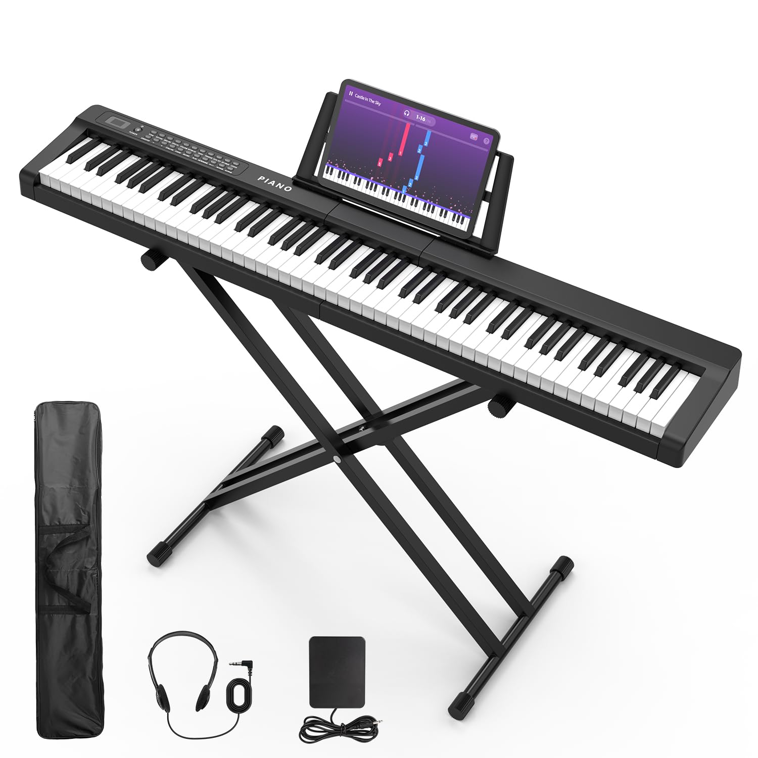 Digital Piano 88 Key Full Size Semi Weighted Electronic Keyboard Piano Set with Stand,Built-In Speakers,Electric Piano Keyboard 
