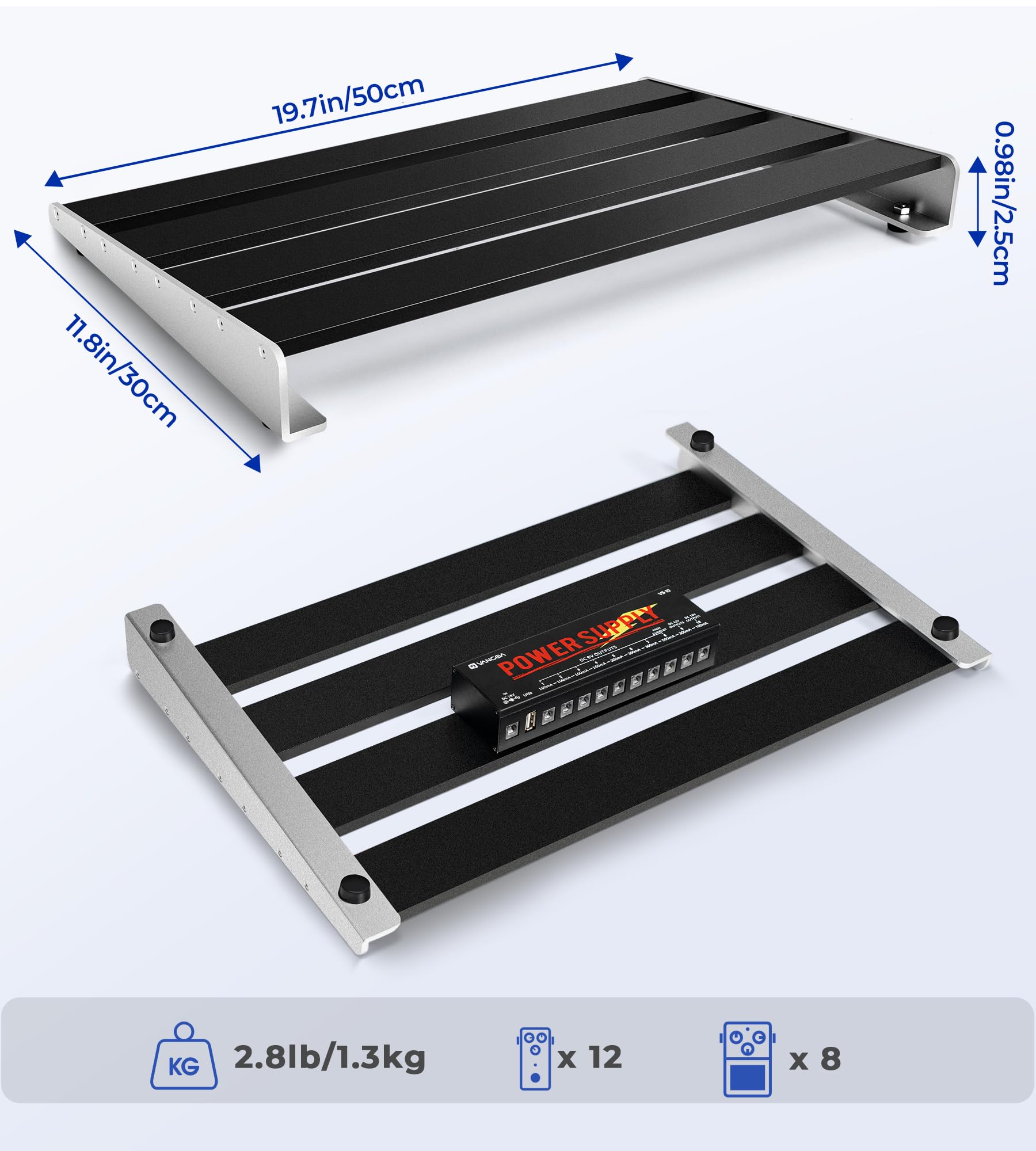 Vangoa Guitar Pedal Board, Aluminium Alloy 2.8Lb Light Pedal Board 18.1''   11.8''   1.9'' Sturdy Effect Pedalboard For 8 12 Ped