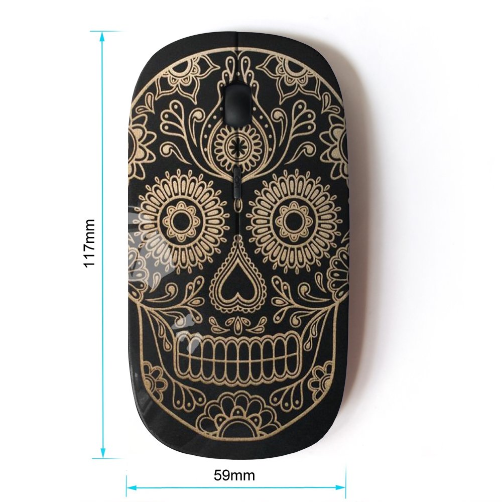 Koolmouse [ Optical 2.4G Wireless Mouse [ Gold Black Candy Skull Pattern ]
